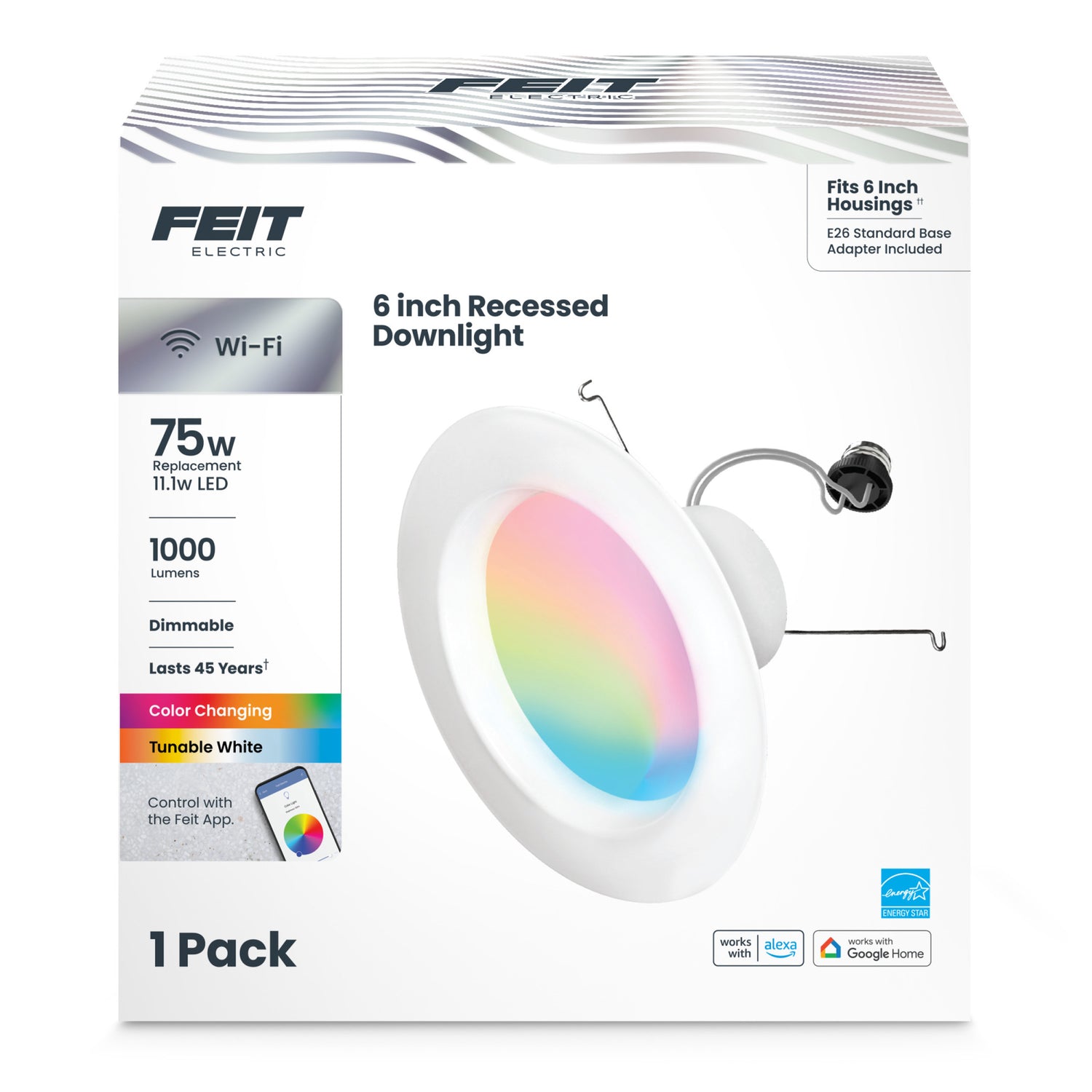 6 in. 11.1W (75W Replacement) Color Changing Smart Alexa Google Recessed Downlight