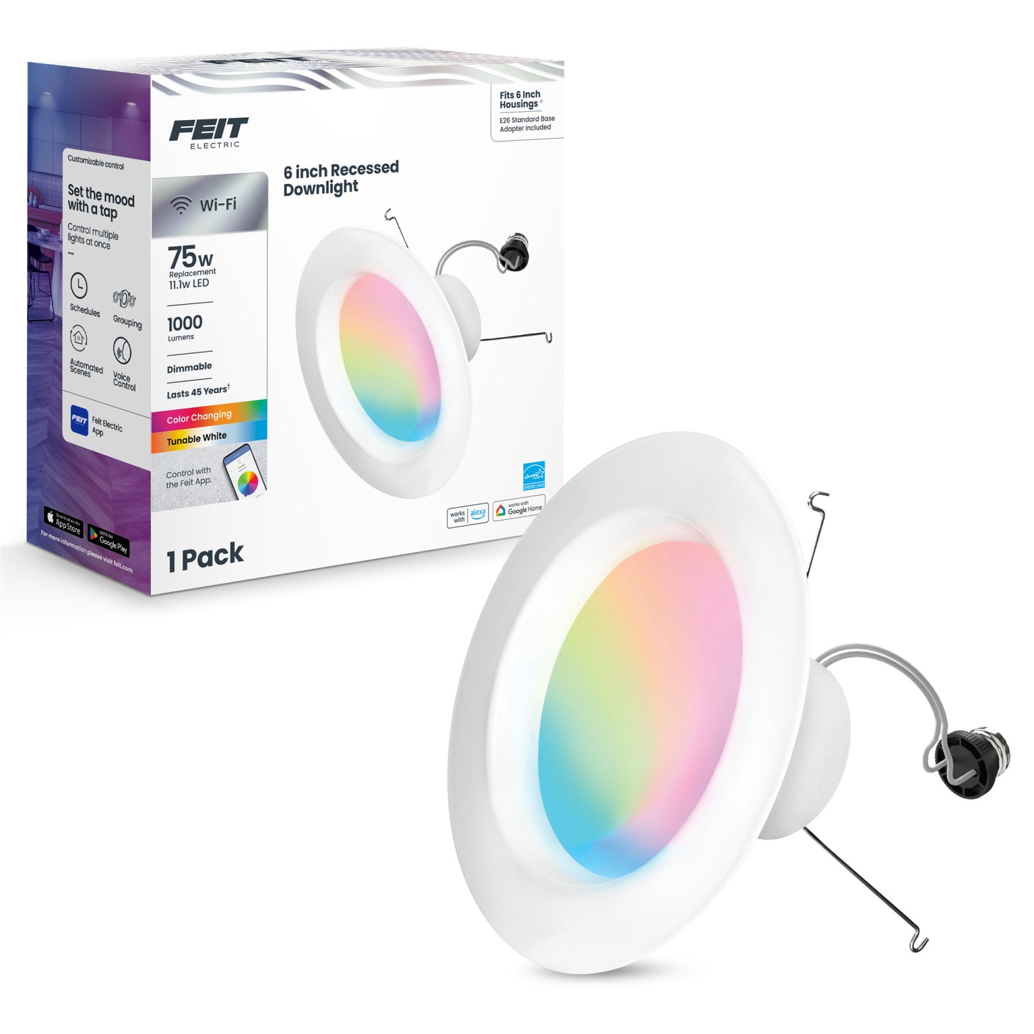 6 in. 11.1W (75W Replacement) Color Changing Smart Alexa Google Recessed Downlight
