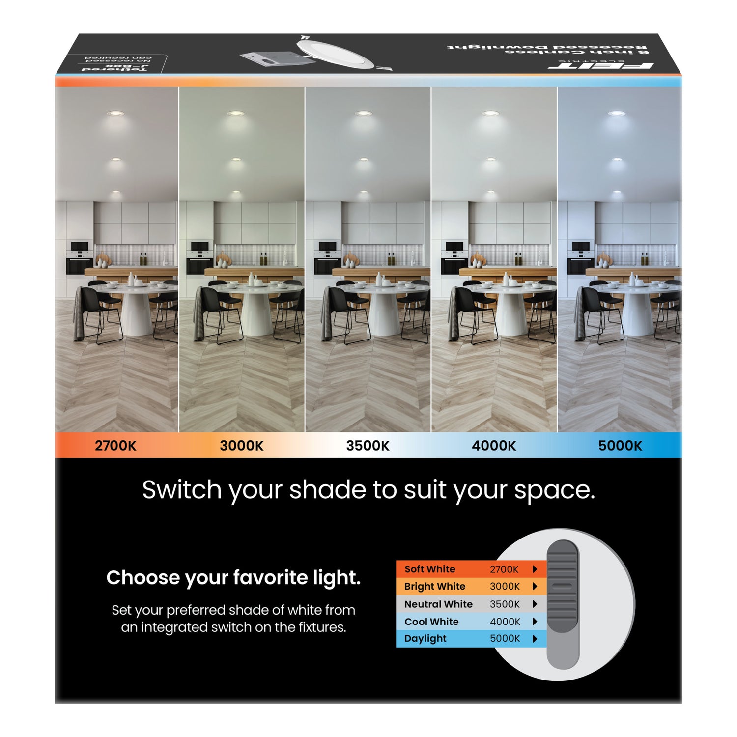 6 in. 65W Replacement Adjustable White (5CCT) Tethered J-Box LED Downlight