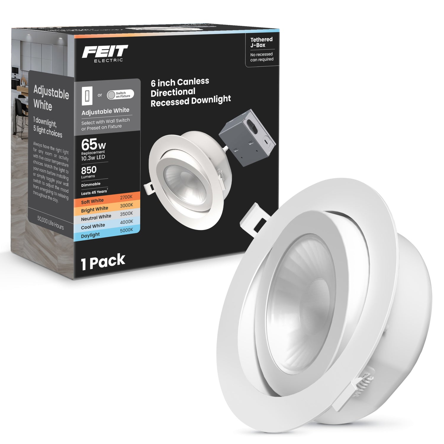 6 in. Selectable White Adjustable Angle Recessed LED Downlight