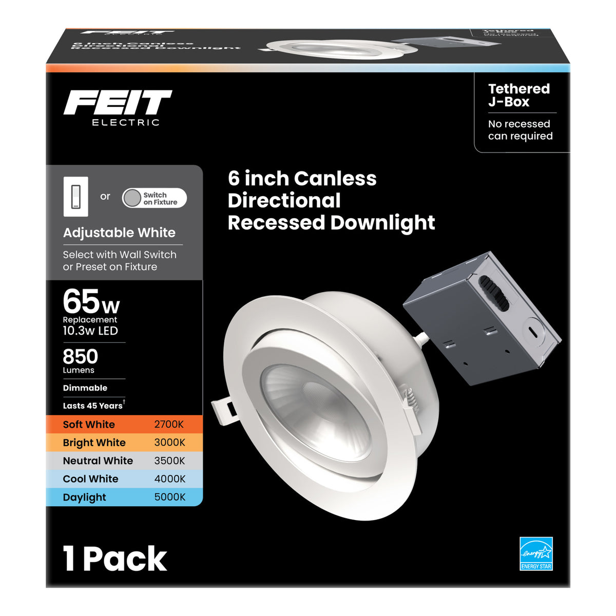 6 in. Adjustable White Adjustable Angle Recessed LED Downlight with Switch Mode