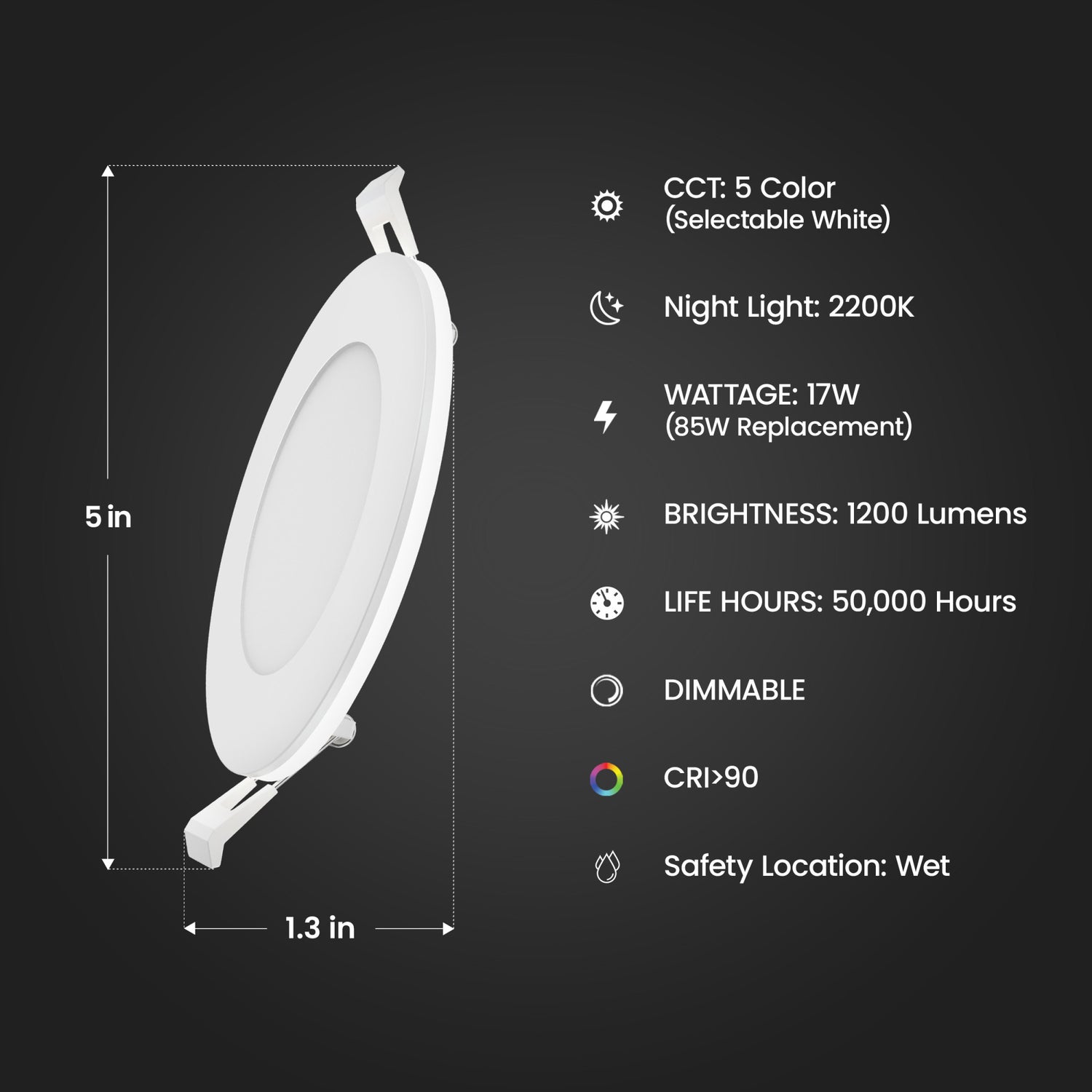 6 in. Tethered J-Box Selectable White (5CCT) High Output LED Downlight With Night Light Mode
