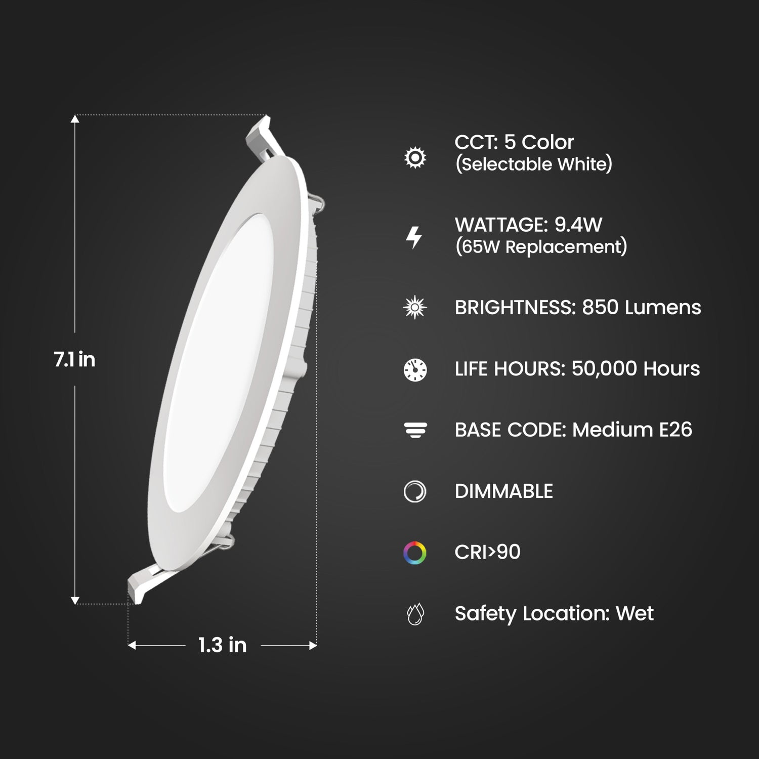 6 in. 9.4W (65W Replacement) Adjustable White Canless LED Recessed Lights with Switch Mode and Motion Night Light