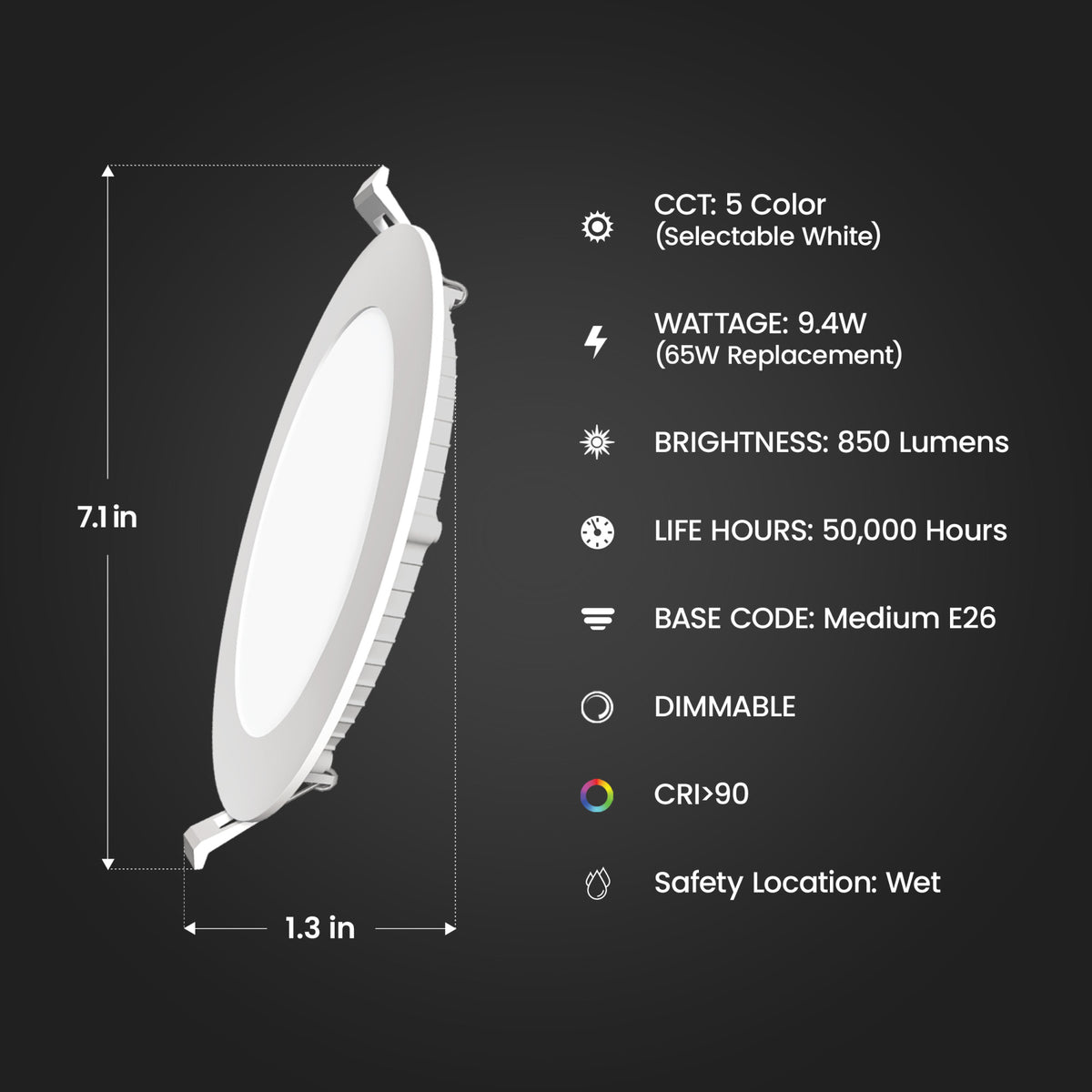 6 in. 9.4W (65W Replacement) Adjustable White Canless LED Recessed Lights with Switch Mode and Motion Night Light