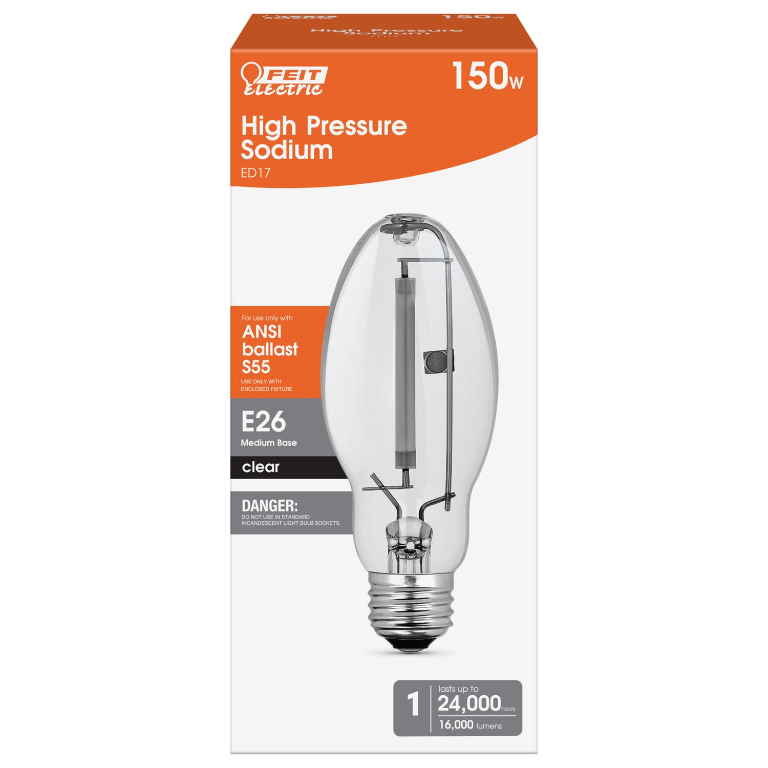150W Soft White (2000K) ED17 Shape (E26 Base) Clear High Pressure Sodium Lamp Light Bulb