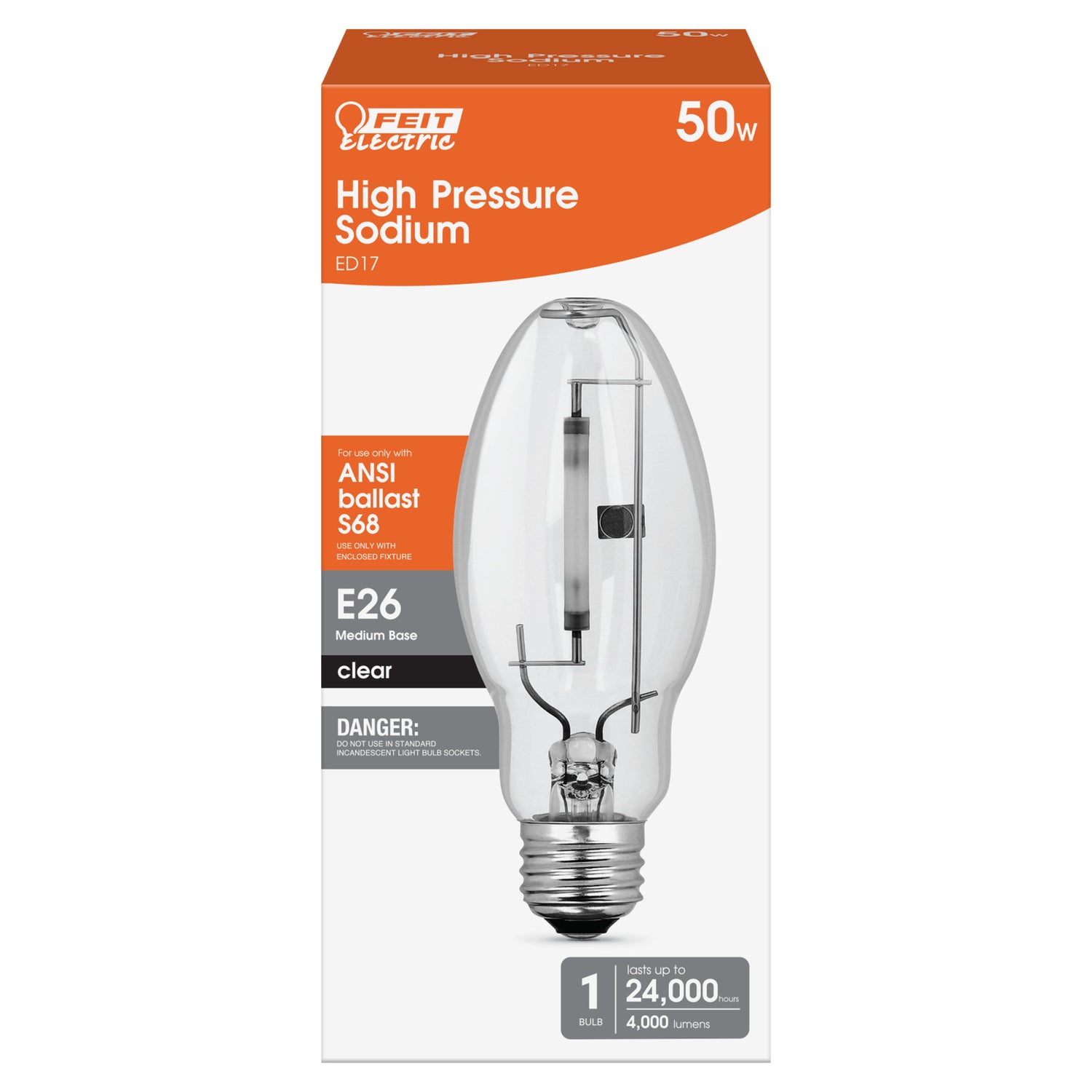 50-Watt Warm White (2000K) ED17 Shape E26 Base High Pressure Sodium HID Light Bulb