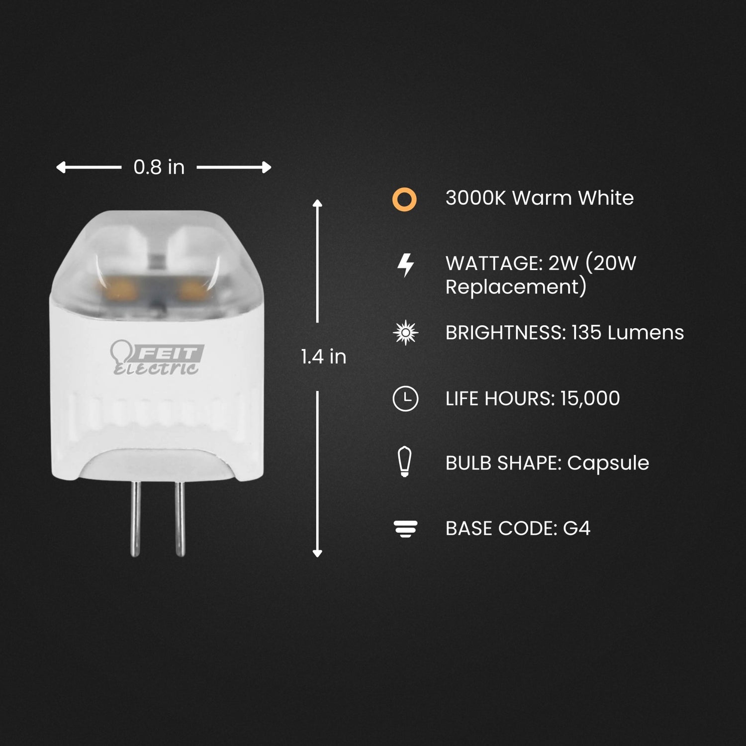 2W (20W Replacement) Warm White (3000K) G4 Base Capsule 12-Volt Specialty LED Light Bulb