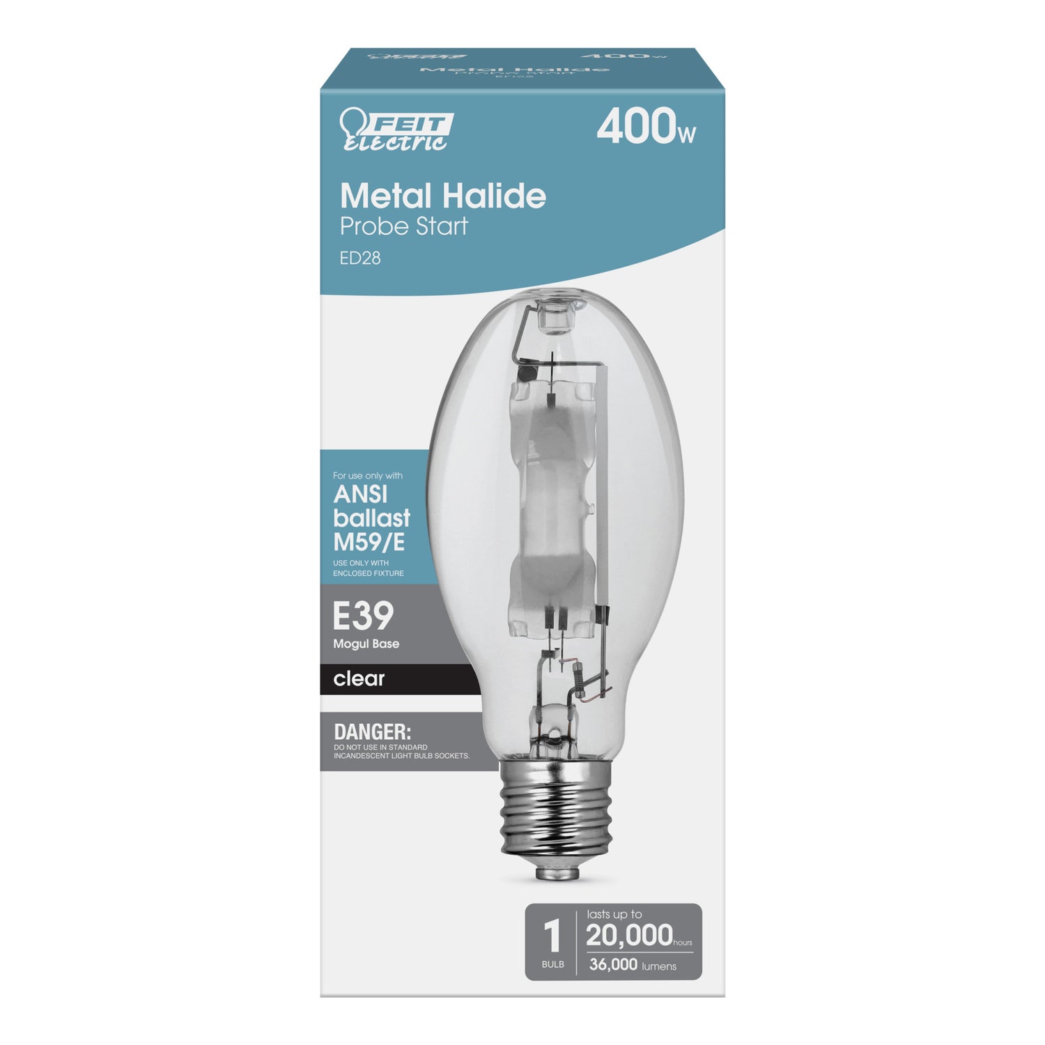 400W Cool White (4000K) ED28 Shape E39 Mogul Base Clear Metal Halide High Intensity Discharge HID Light Bulb