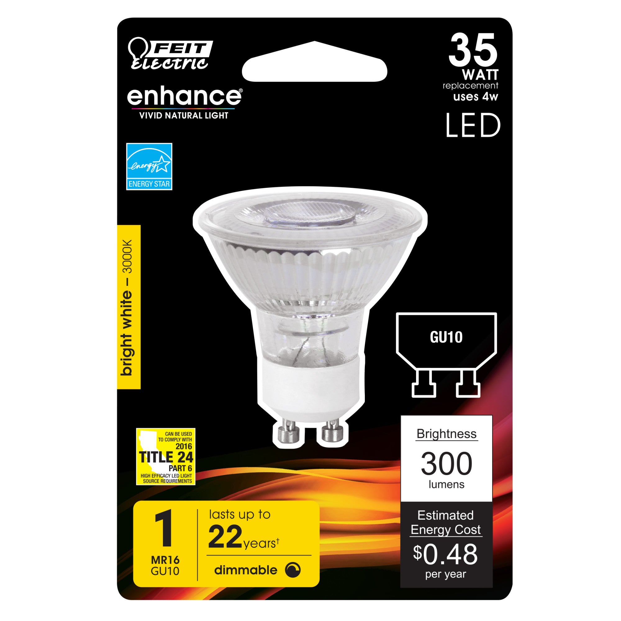 35W Replacement Bright White (3000K) MR16 GU10 Dimmable LED