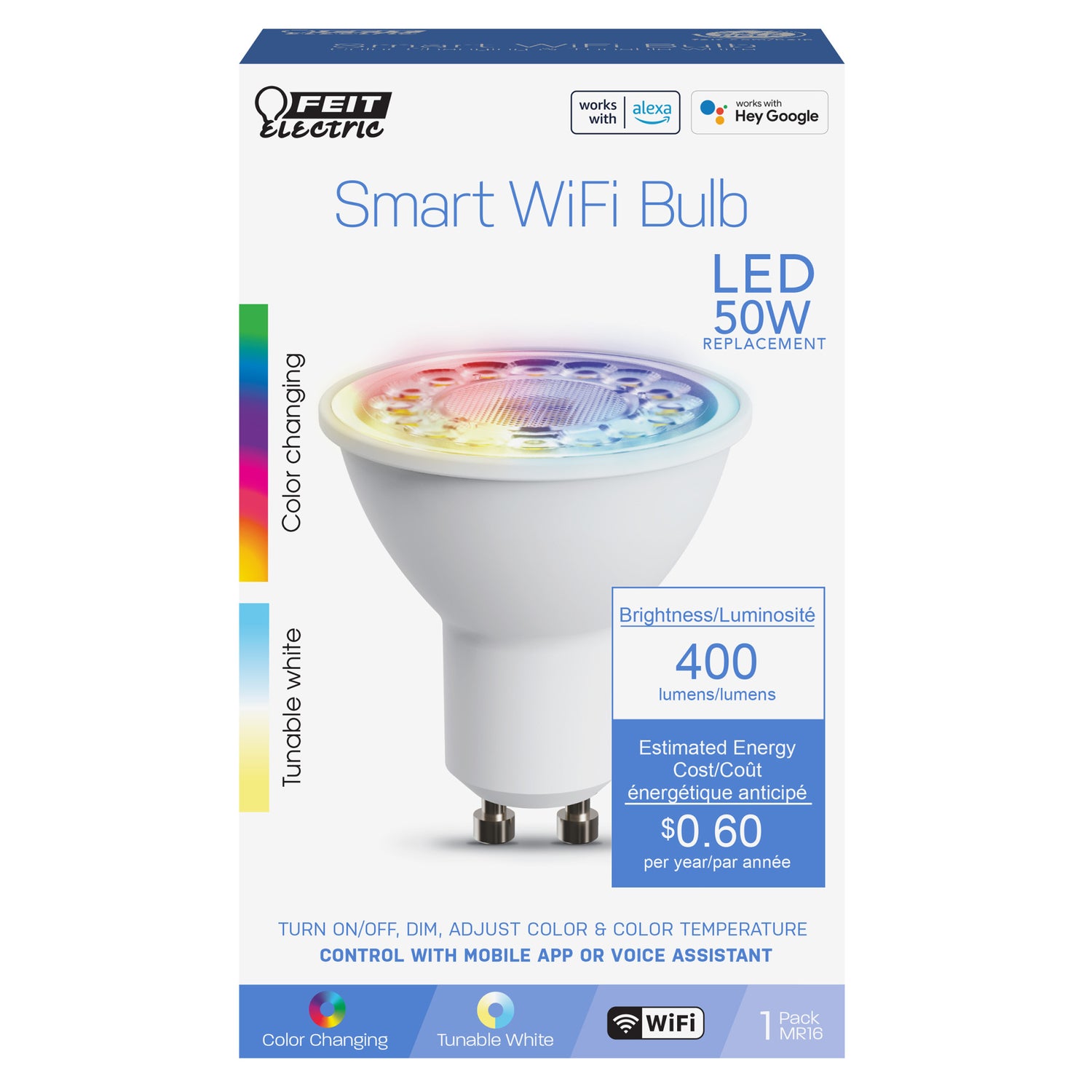5W (50W Replacement) RGBW Color GU10 Base MR16 Alexa Google Siri Smart Wi-Fi LED Light Bulb