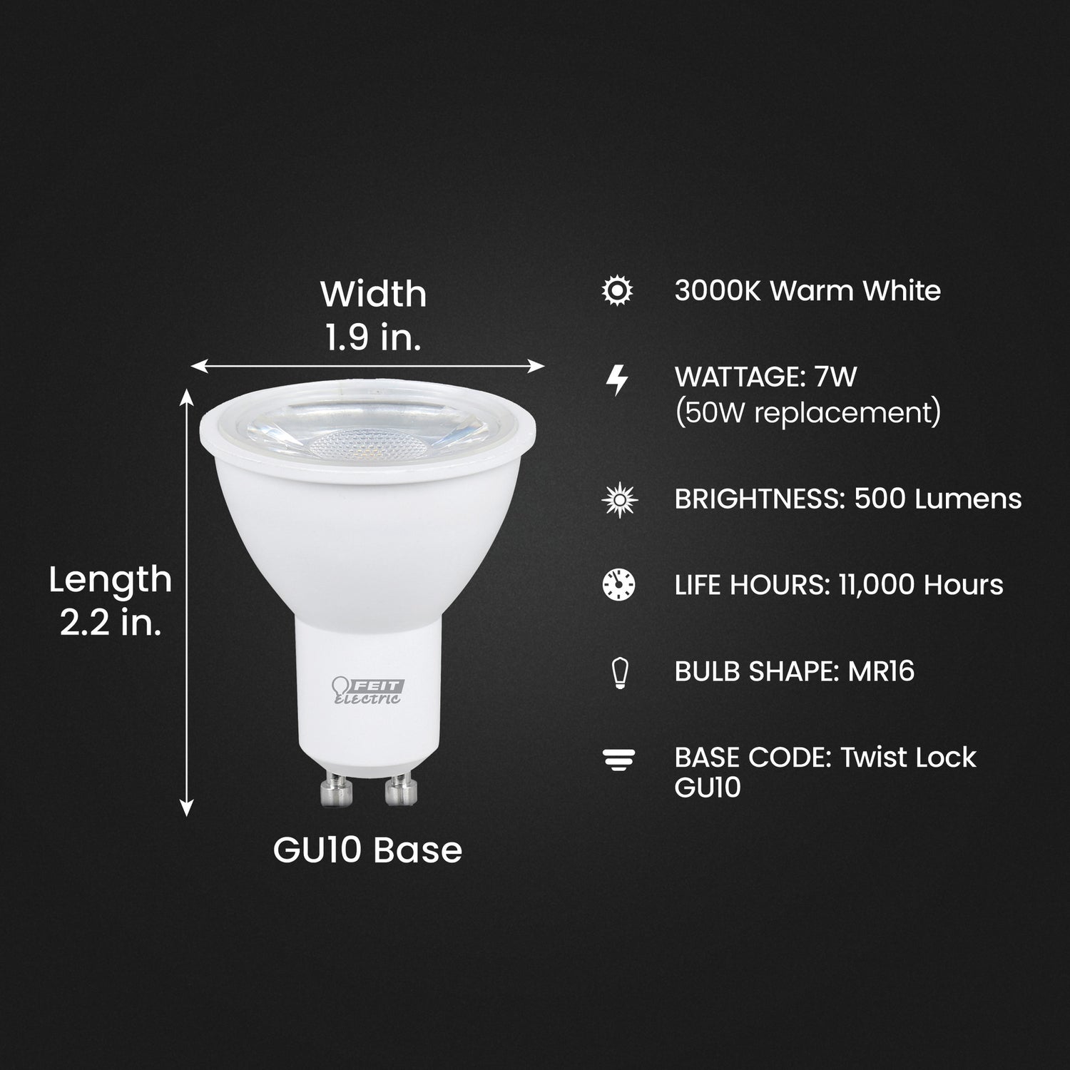 50W Replacement Warm White MR16 Dimmable Reflector LED Light Bulb