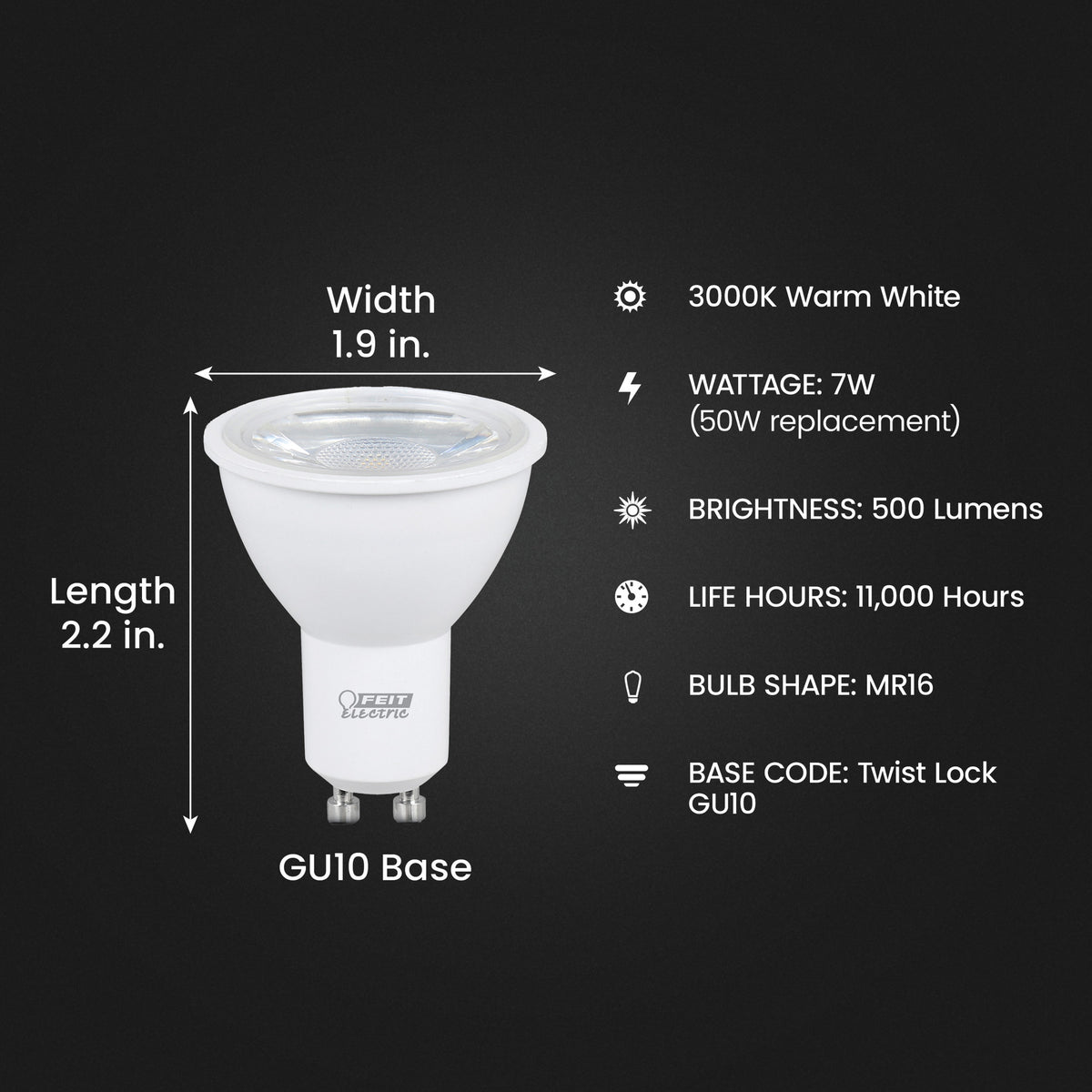50W Replacement Warm White MR16 Dimmable Reflector LED Light Bulb