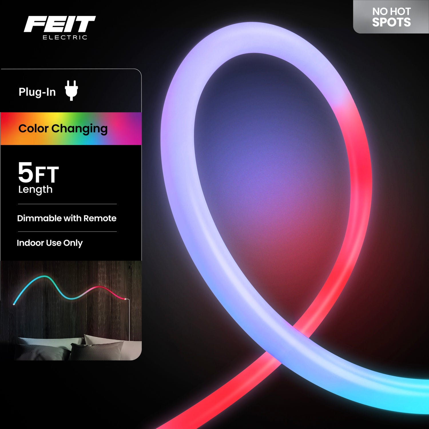 5 ft. LED 360° Color Chasing Neon Light with Remote