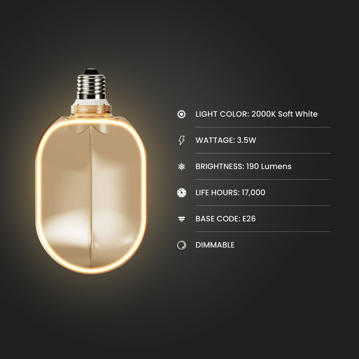 3.5W (25W Replacement) E26 Base Dimmable Amber Glass LED Light Bulb