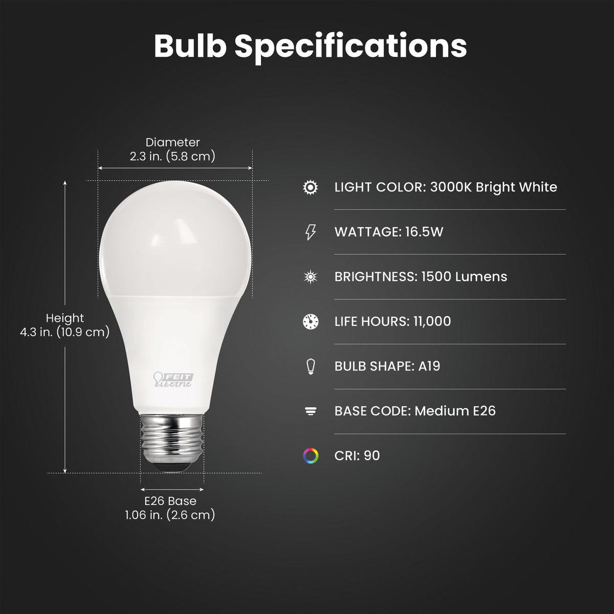 16.5W (100W Replacement) Bright White (3000K) E26 Base A19 Non-Dimmable General Purpose Enhance LED Bulb (6-Pack)