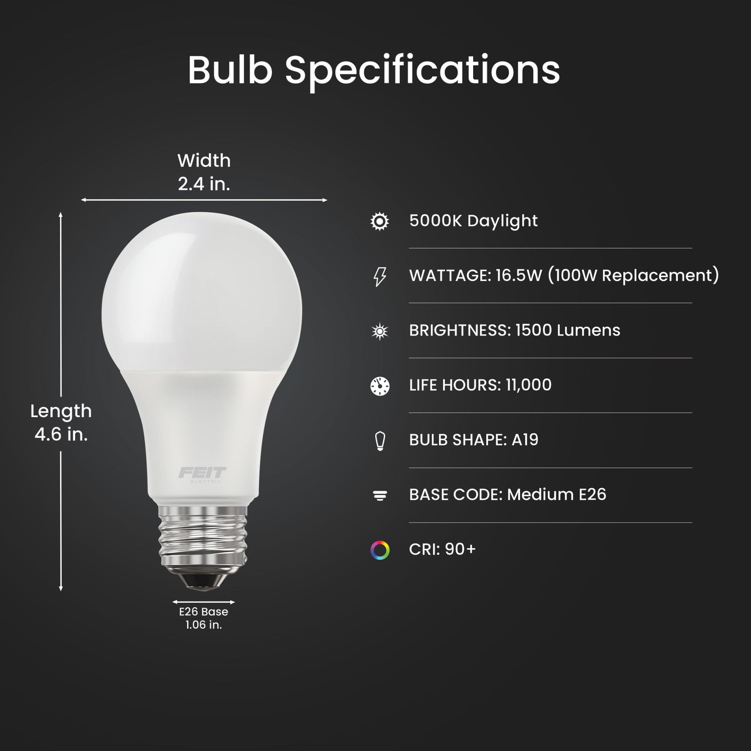 16.5W (100W Replacement) Daylight (5000K) E26 Base A19 Enhance Non-Dimmable LED Bulb (6-Pack)