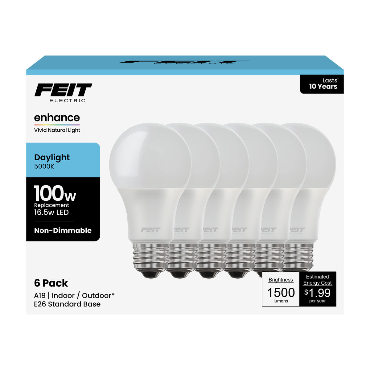 16.5W (100W Replacement) Daylight (5000K) E26 Base A19 Enhance Non-Dimmable LED Bulb (6-Pack)