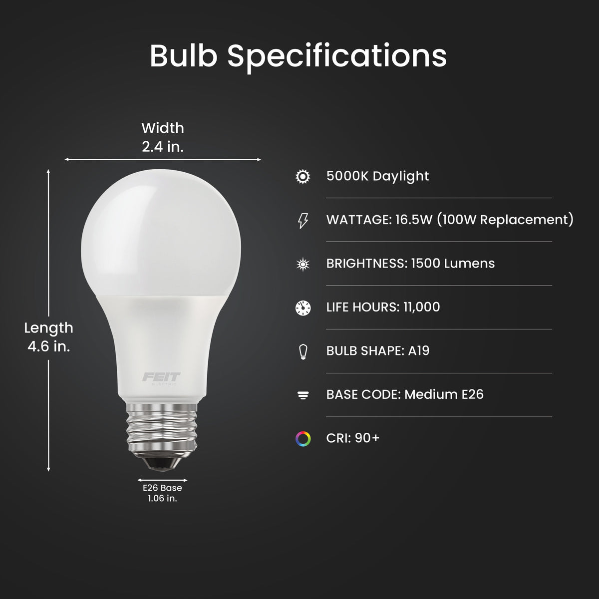 16.5W (100W Replacement) Daylight (5000K) E26 Base A19 Enhance Non-Dimmable LED Bulb (6-Pack)