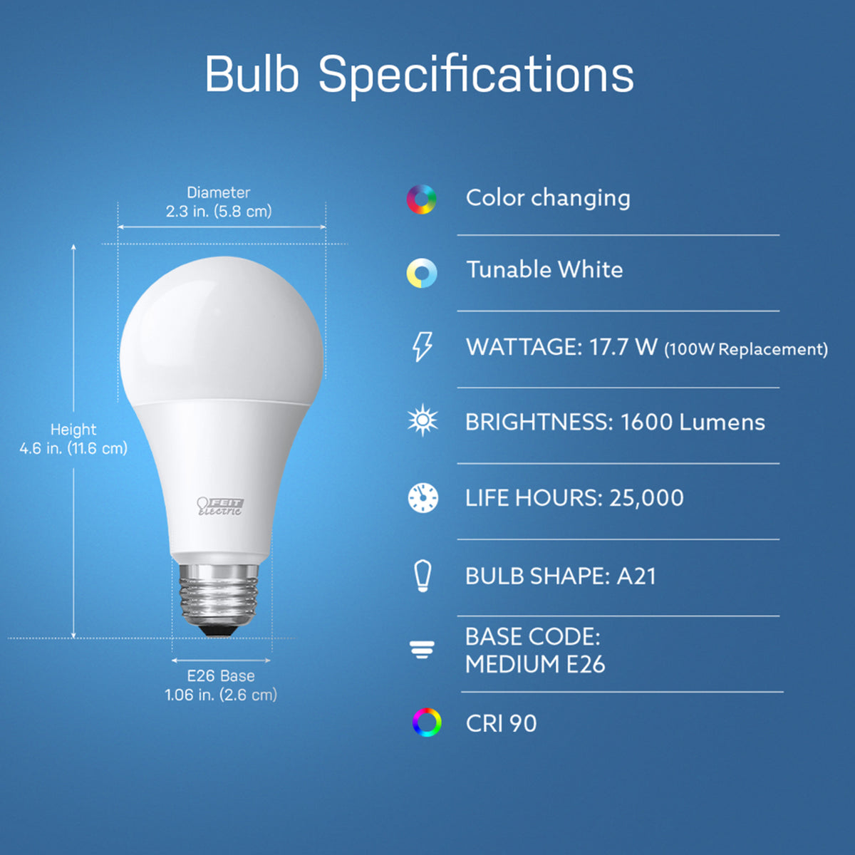 17.7W (100W Replacement) RGBW A21 (E26 Base) Dimmable Alexa Google Smart Wi-Fi LED Bulb