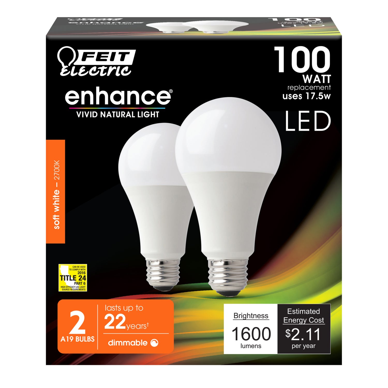 100W Replacement Soft White A19 Dimmable LED Enhance LED (2-Pack)