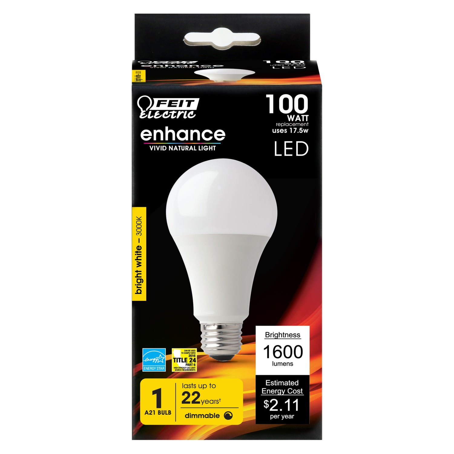 17.5W (100W Replacement) Warm White (3000K) A19 (E26 Base) Dimmable Enhance LED