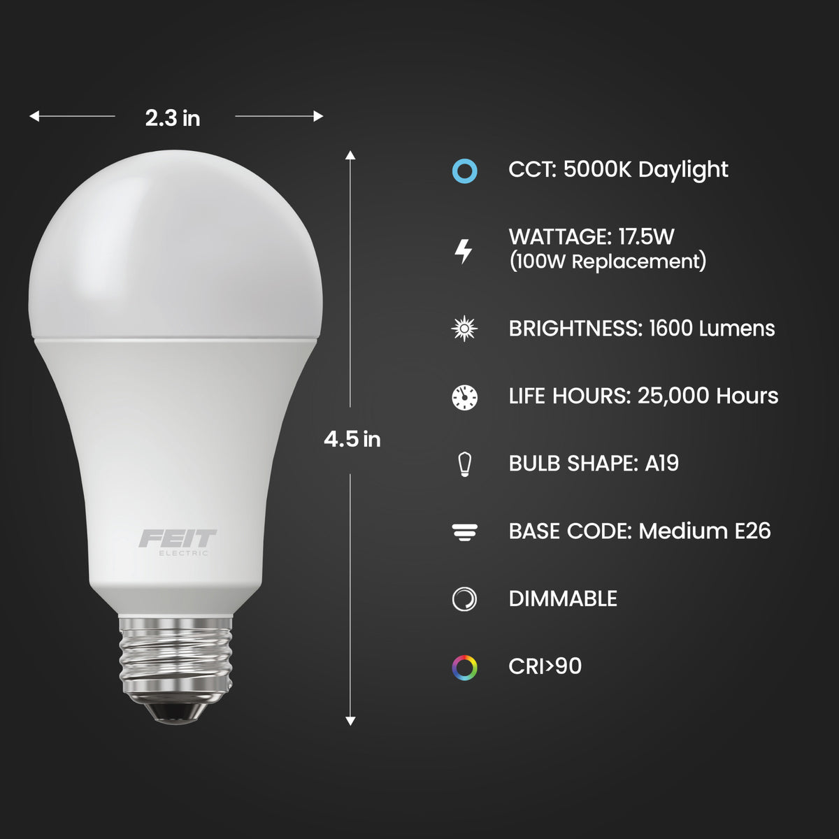 17.5W (100W Replacement) Daylight (5000K) A19 (E26 Base) Dimmable Enhance LED Bulb (2-Pack)