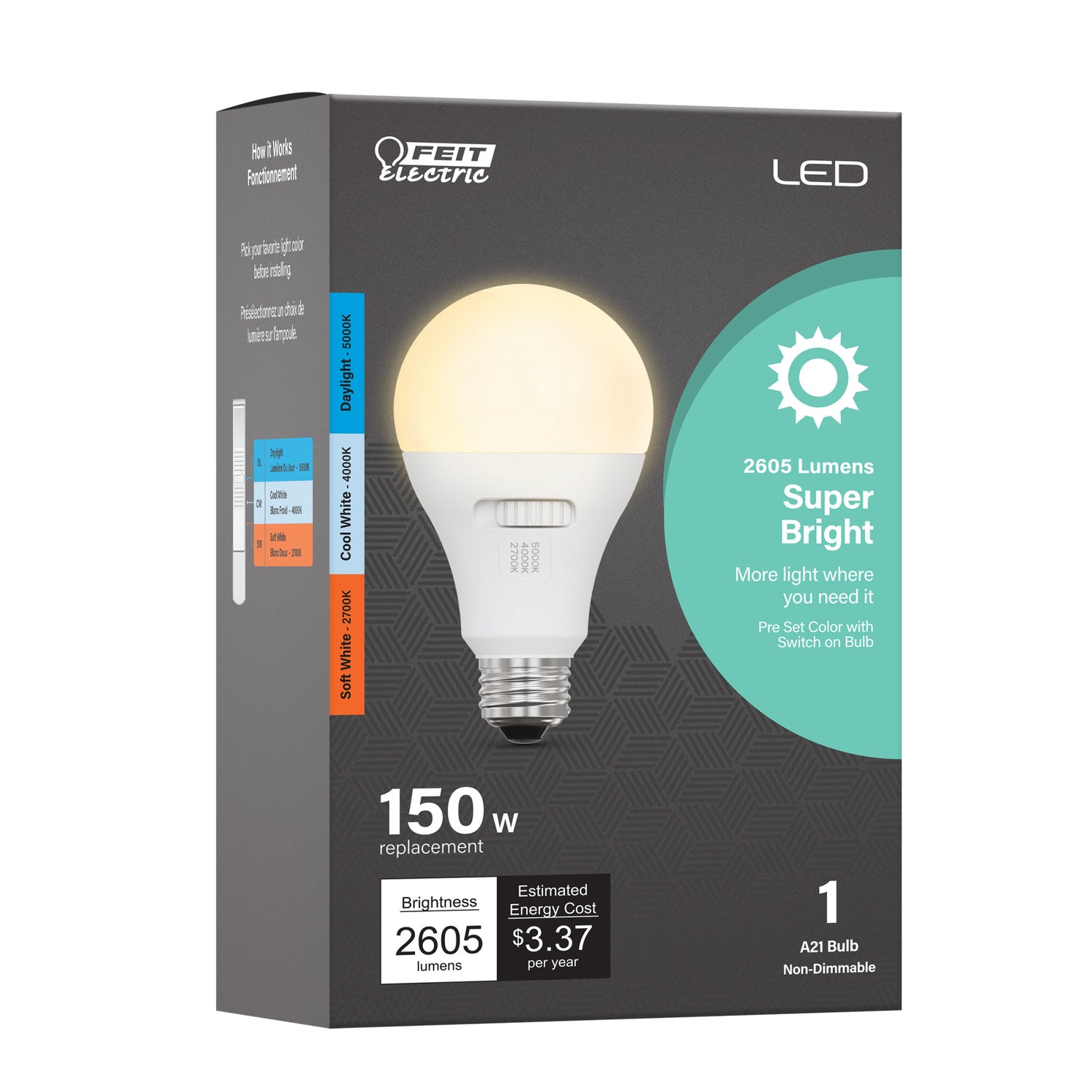 28W (150W Replacement) Selectable White (3CCT) A21 LED Light Bulb