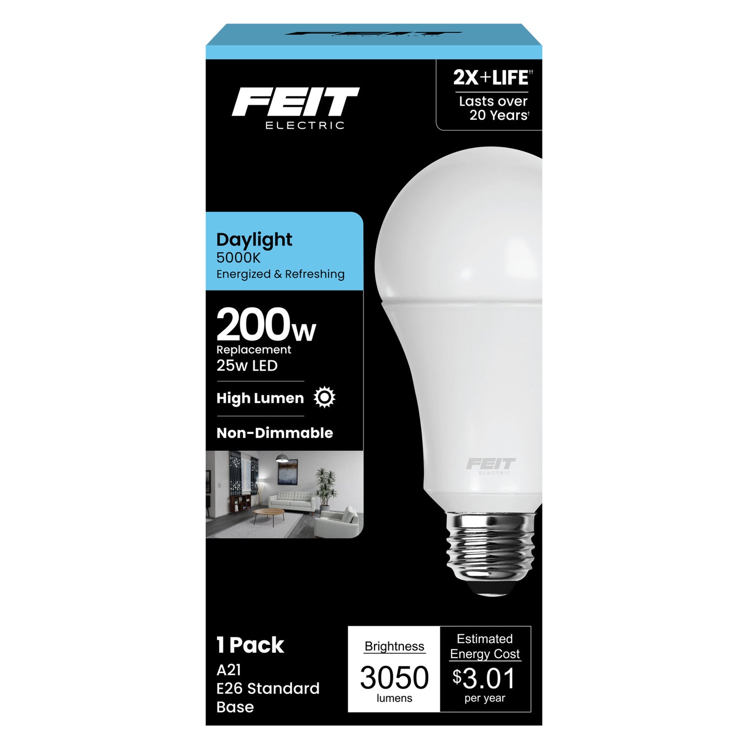 25W (200W Replacement) Daylight (5000K) E26 Base A21 High Output LED