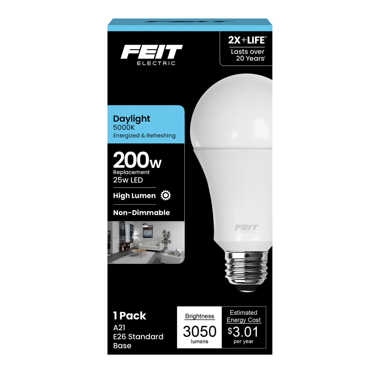 25W (200W Replacement) Daylight (5000K) E26 Base A21 High Output LED
