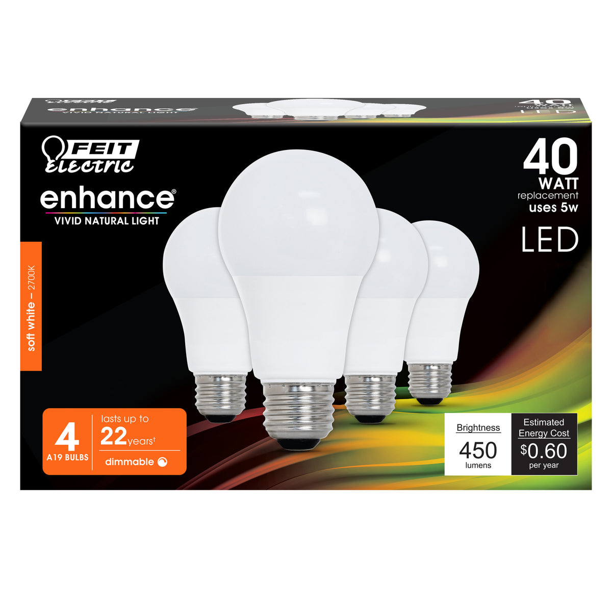 5W (40W Replacement) Soft White (2700K) E26 Base A19 Dimmable General Purpose LED (4-Pack)