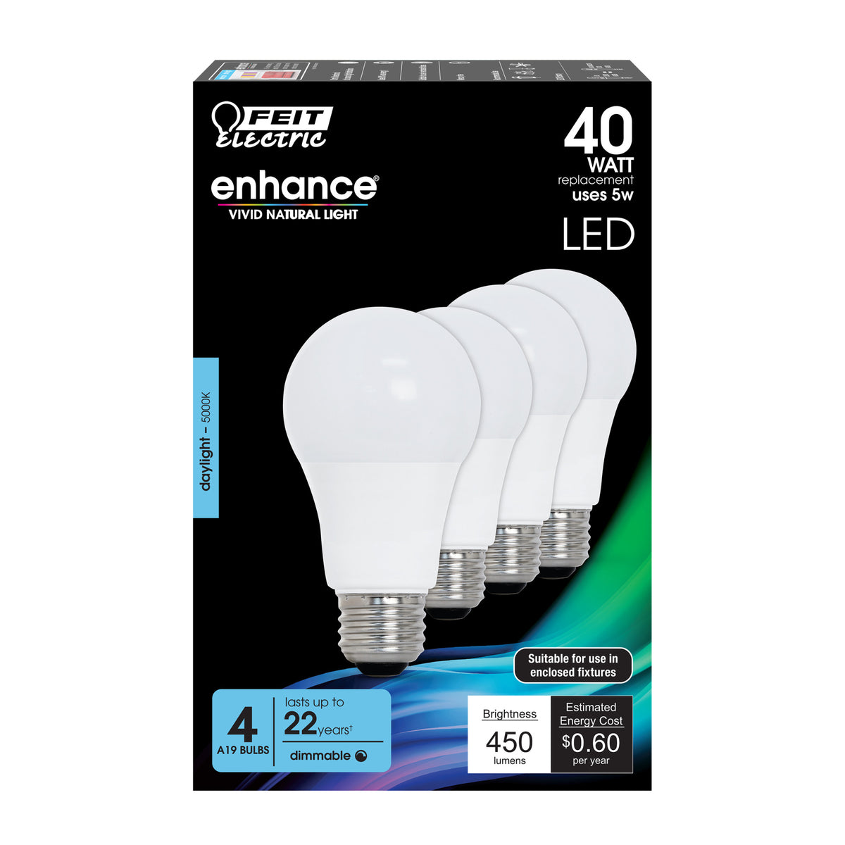 5W (40W Replacement) Daylight (5000K) A19 Dimmable General Purpose LED (4-Pack)