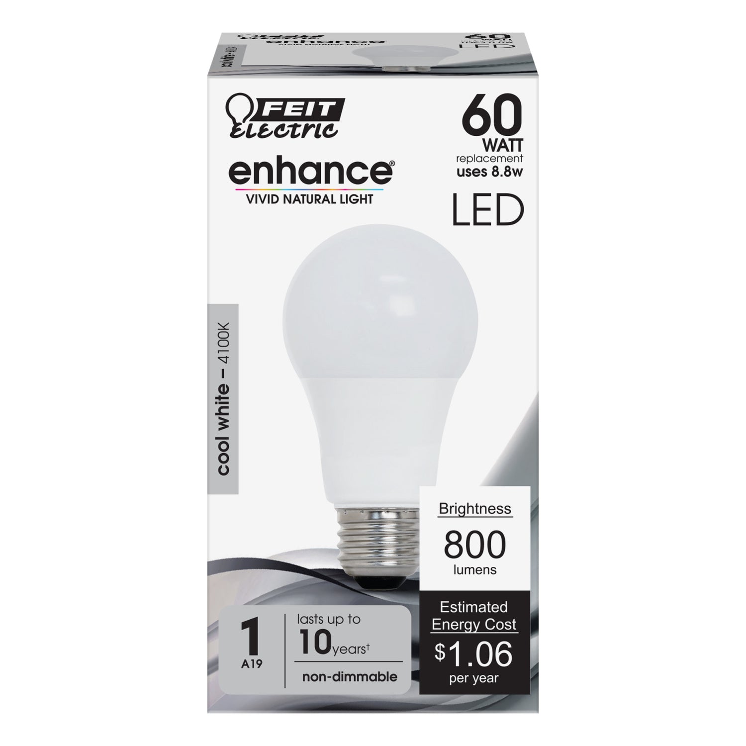 8.8W (60W Replacement) Cool White (4100K) E26 Base Frosted A19 Enhance LED Light Bulb