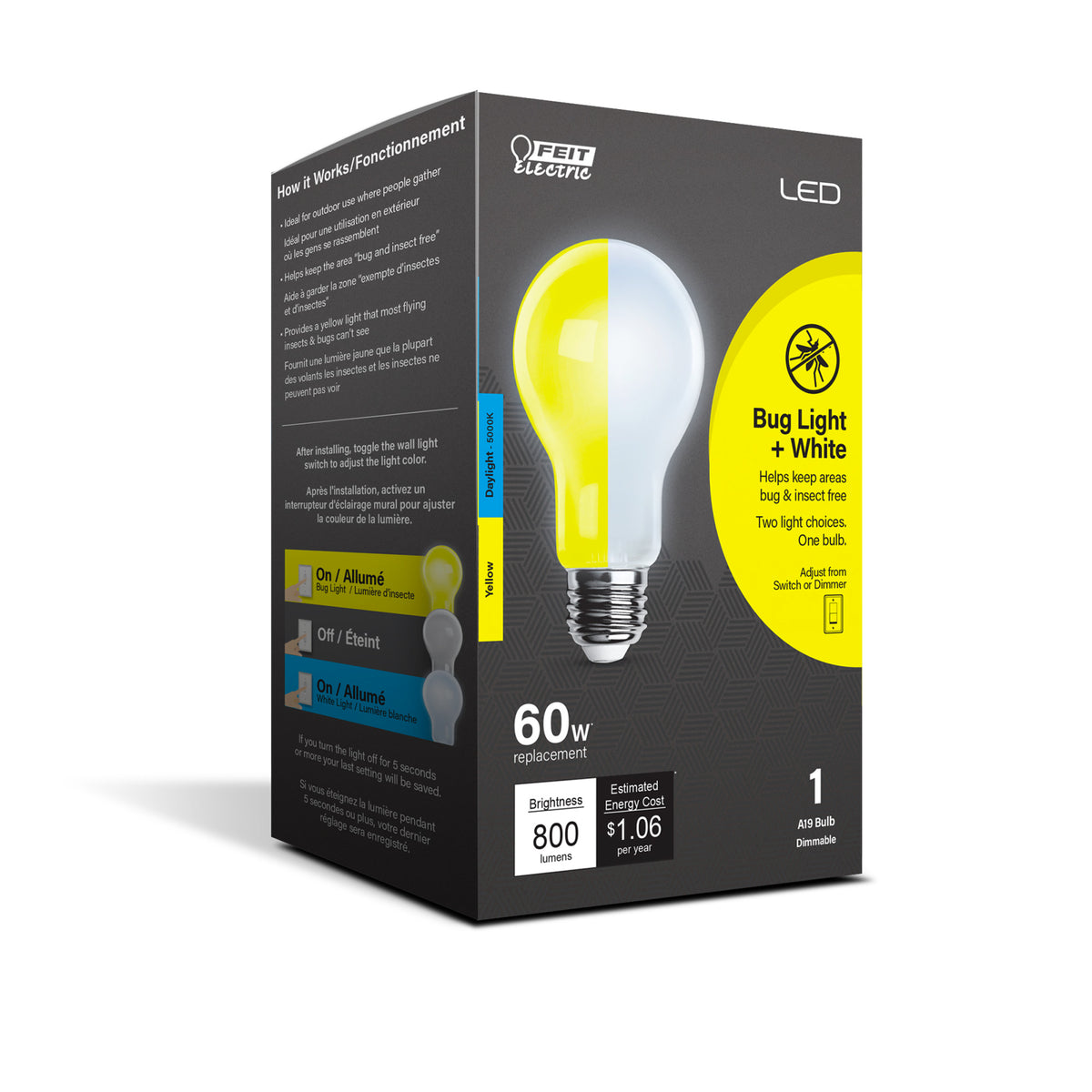 60W Equivalent A19 Color Selectable LED Bug Light