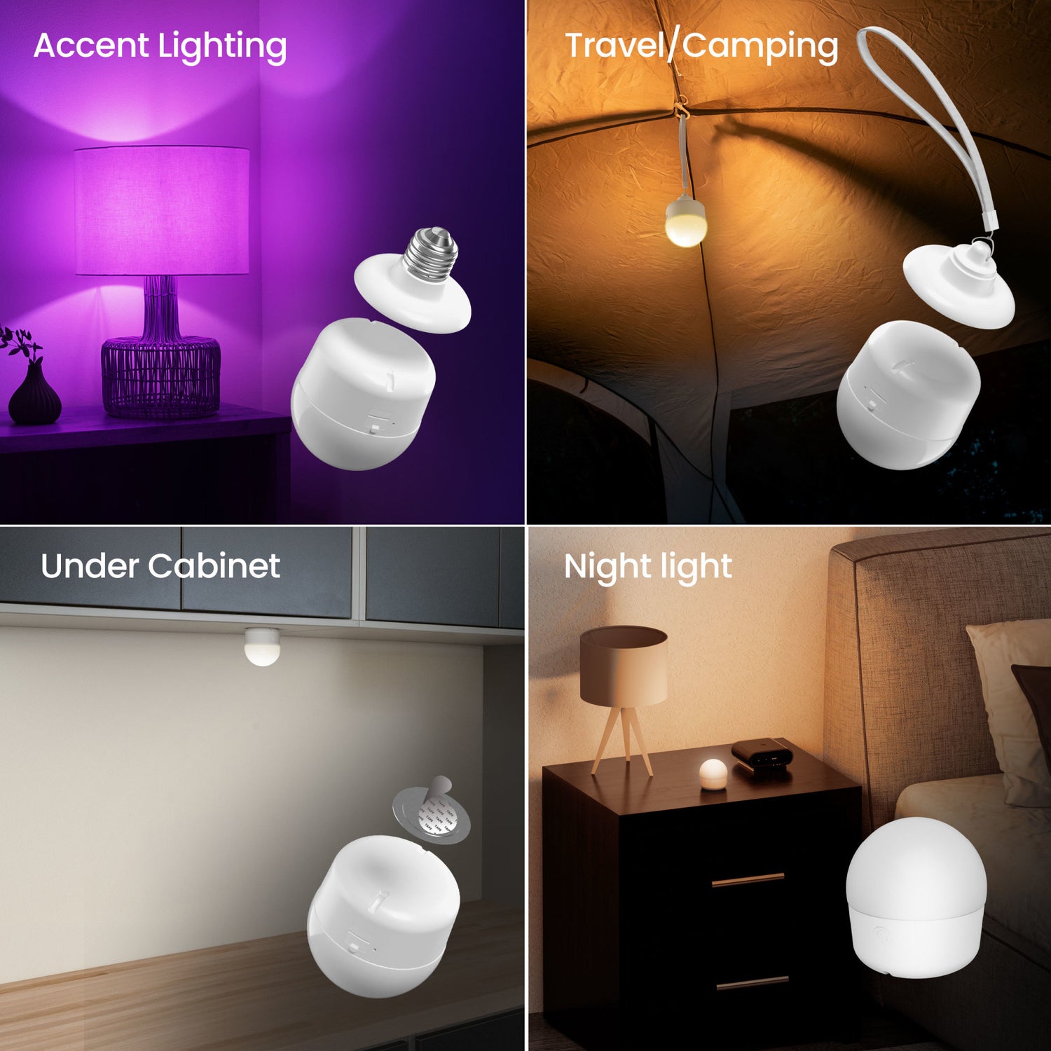 Portable Rechargeable Color LED Light with Remote, 3 Mounting Options, USB-C Charging