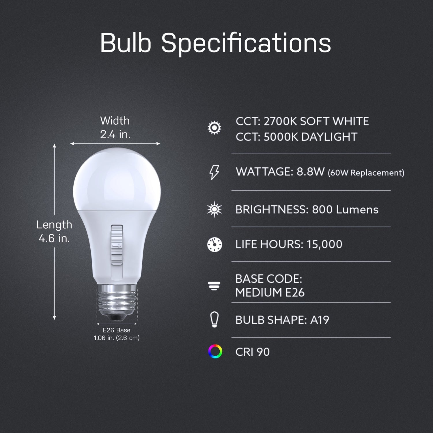 8.8W (60W Replacement) Color Selectable A19 Timer LED Bulb