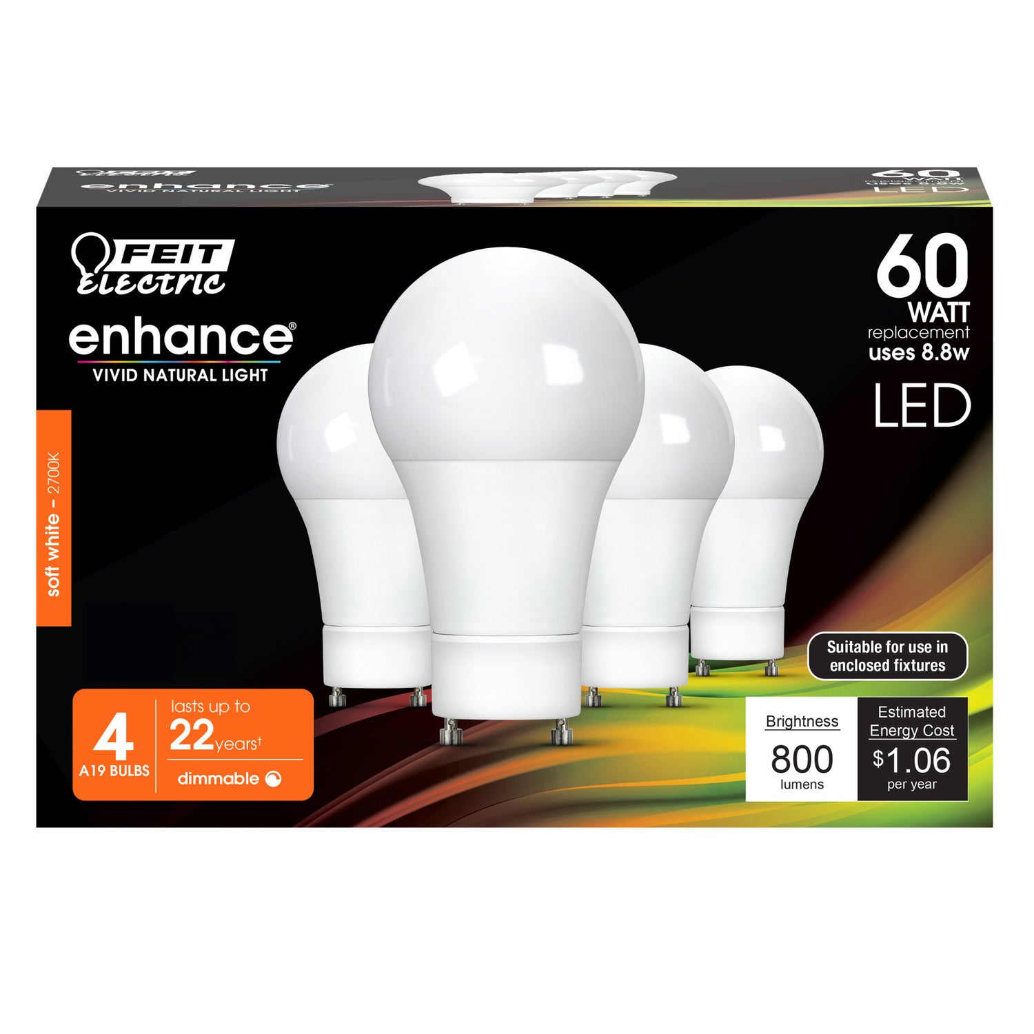 8.8W (60W Replacement) Soft White (2700K) GU24 Base A19 Dimmable Enhance LED Bulb (4-Pack)