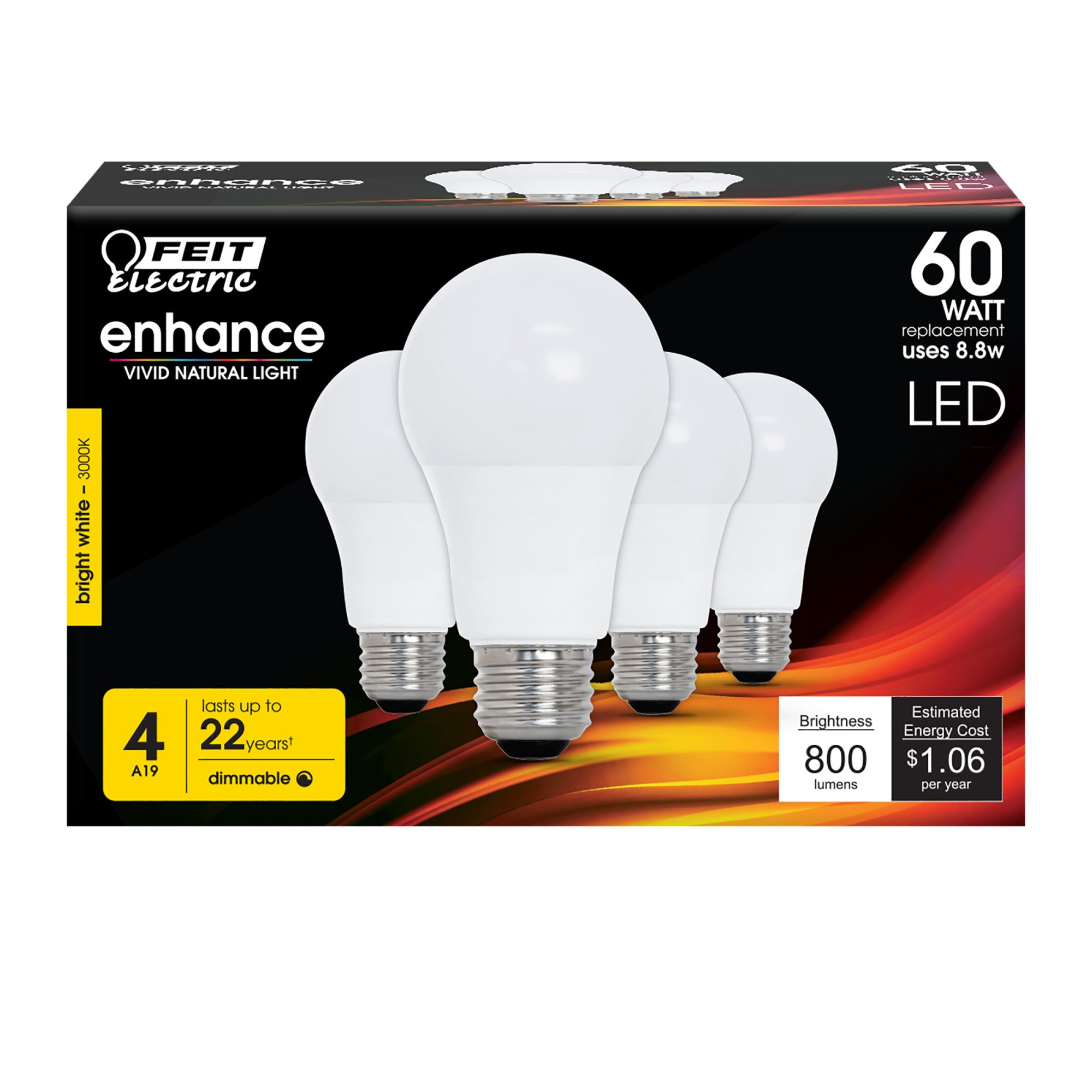 8.8W (60W Replacement) Bright White (3000K) E26 Base A19 Dimmable