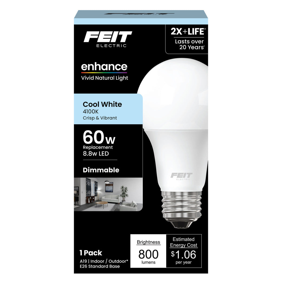 60W Replacement A19 Cool White Dimmable LED