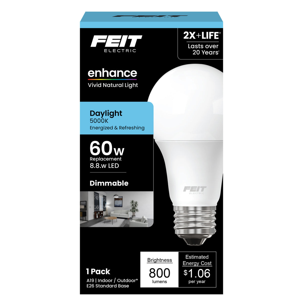 800 Lumens 5000K Dimmable LED