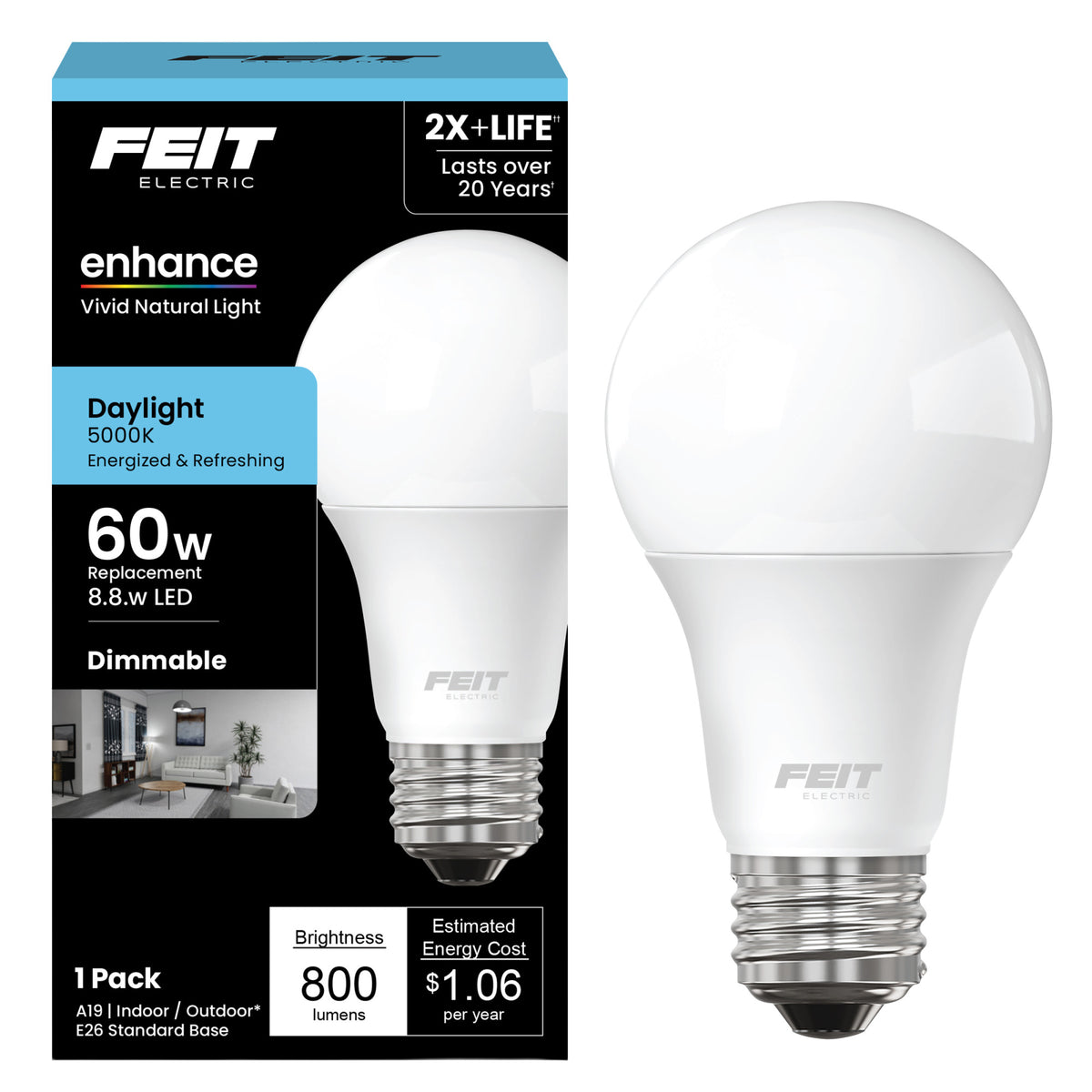800 Lumens 5000K Dimmable LED