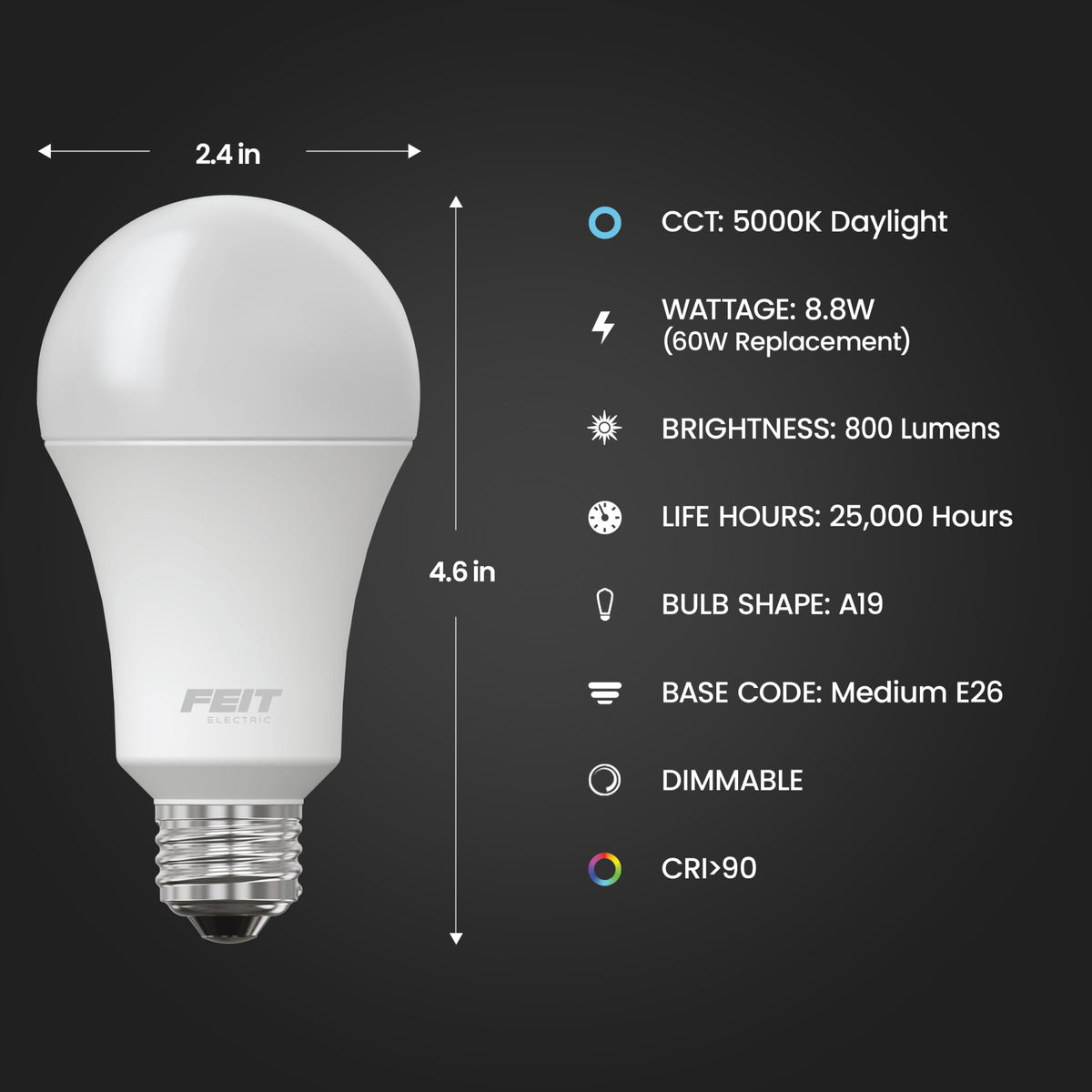 800 Lumens 5000K Dimmable LED