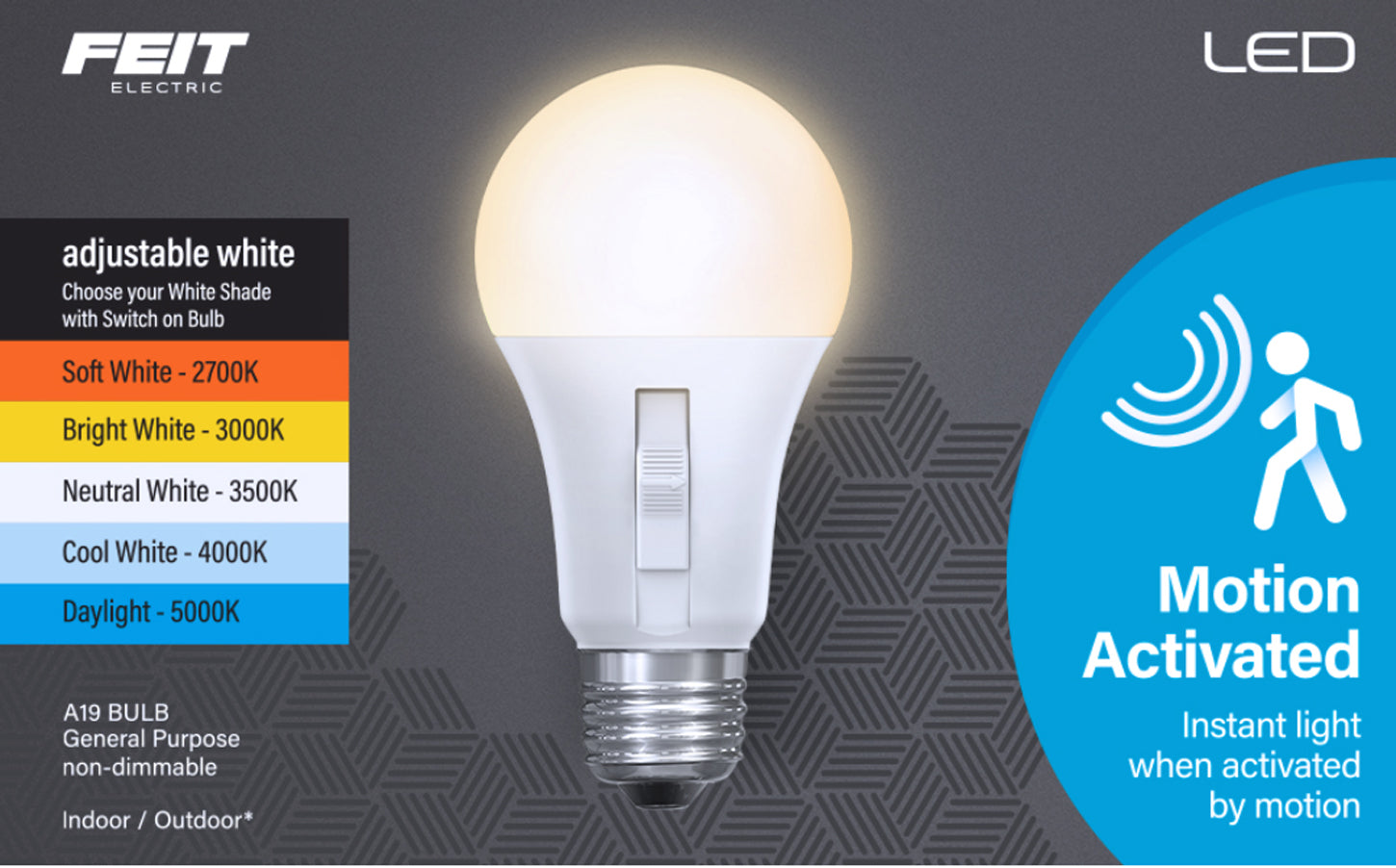 8.8W 60W Replacement Adjustable White E26 Base Motion Sensor LED Bulb