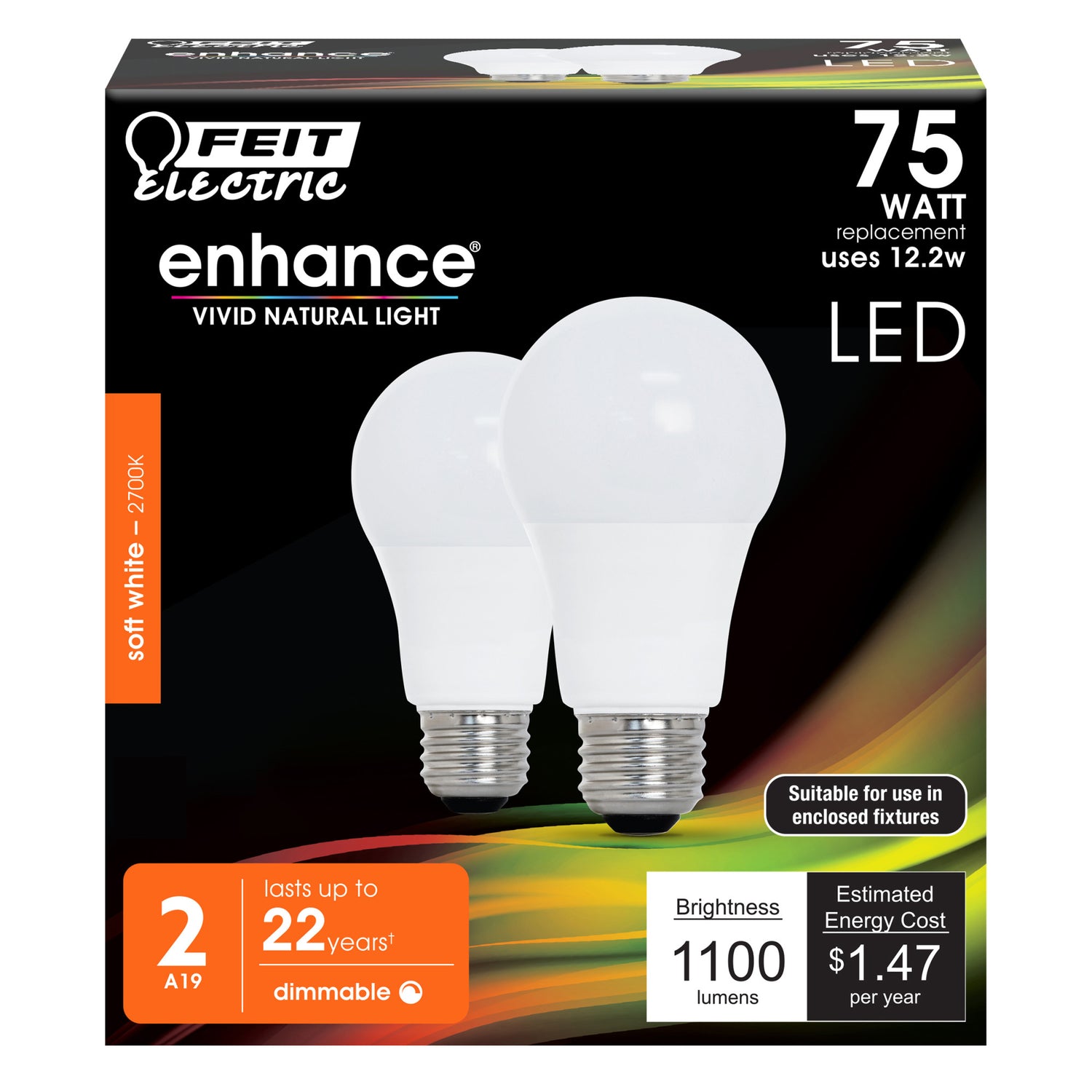 12.2W (75W Replacement) Soft White (2700K) E26 Base A19 Dimmable Enhance General Purpose LED (2-Pack)