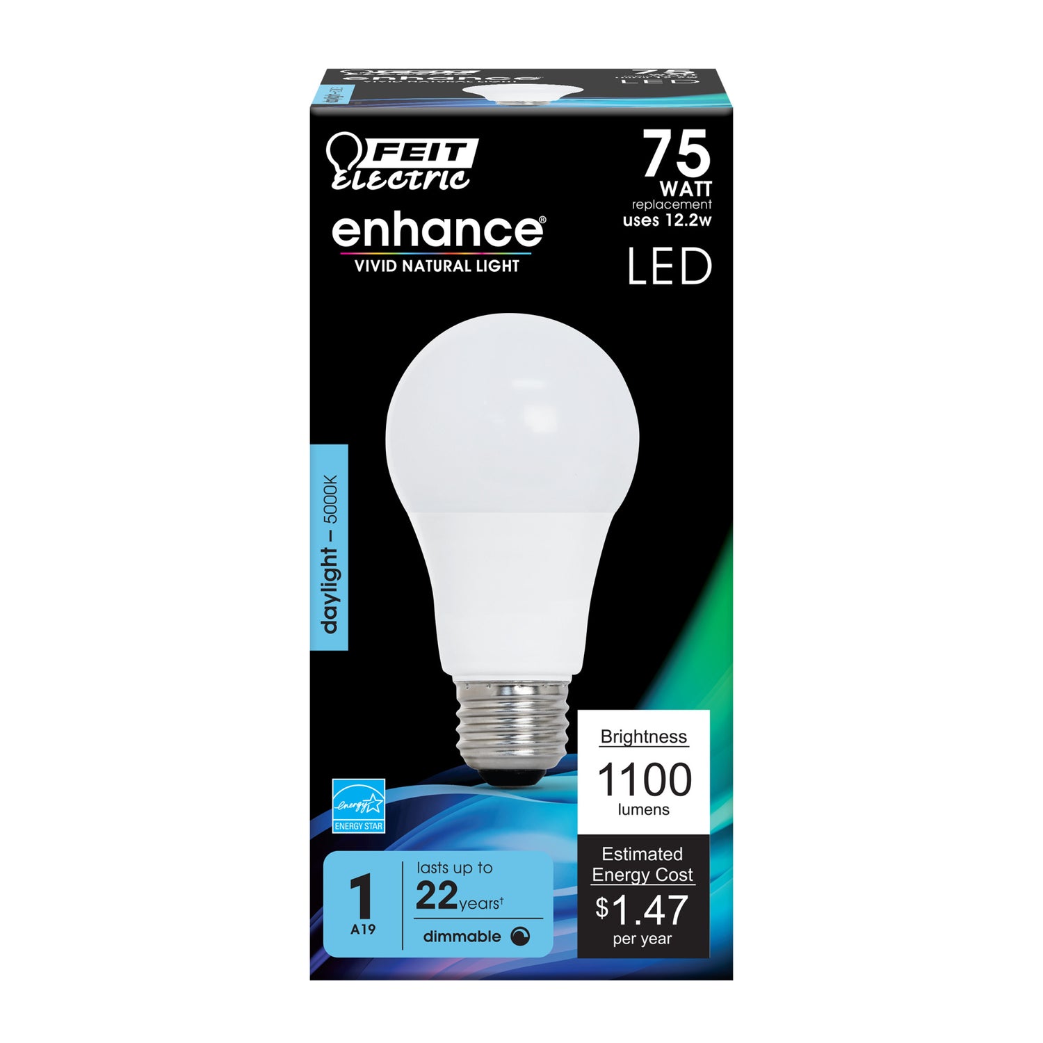 12.2W (75W Replacement) Daylight (5000K) E26 Base A19 Dimmable LED Bulb