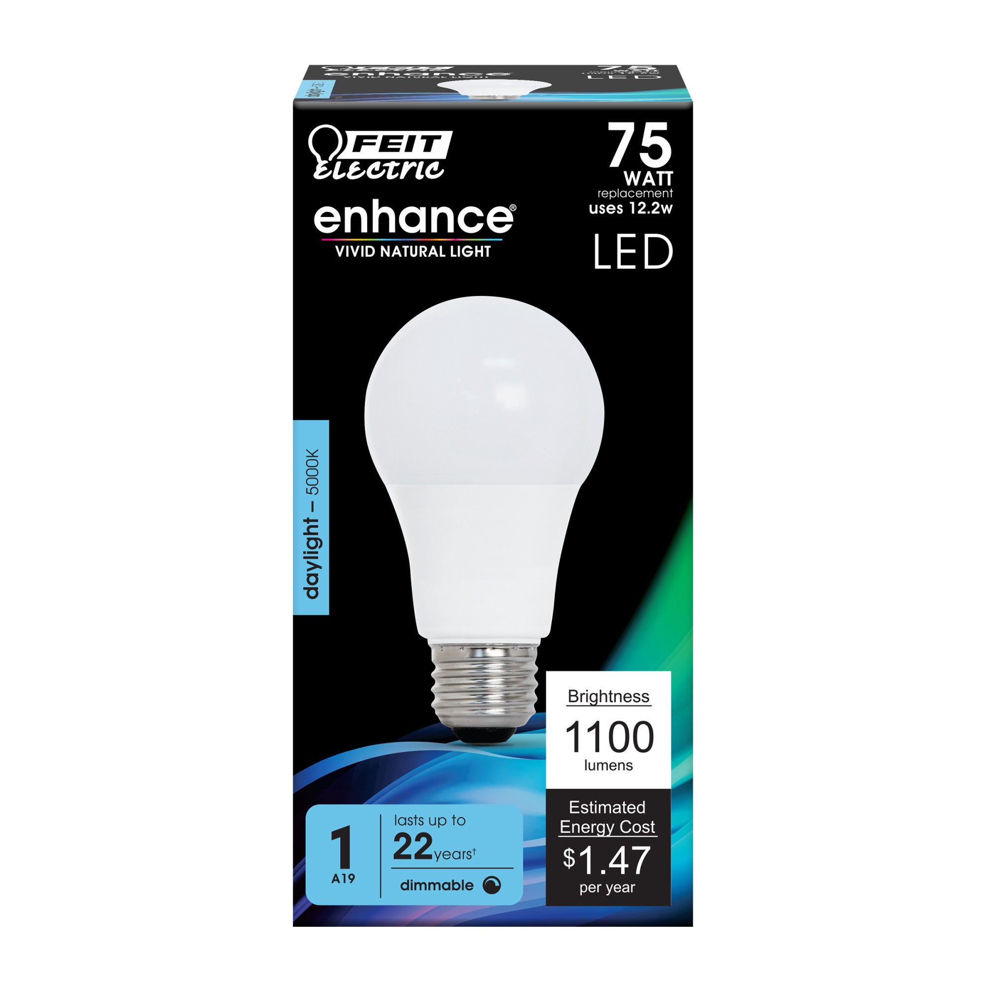 12.2W (75W Replacement) Daylight (5000K) E26 Base A19 Dimmable LED
