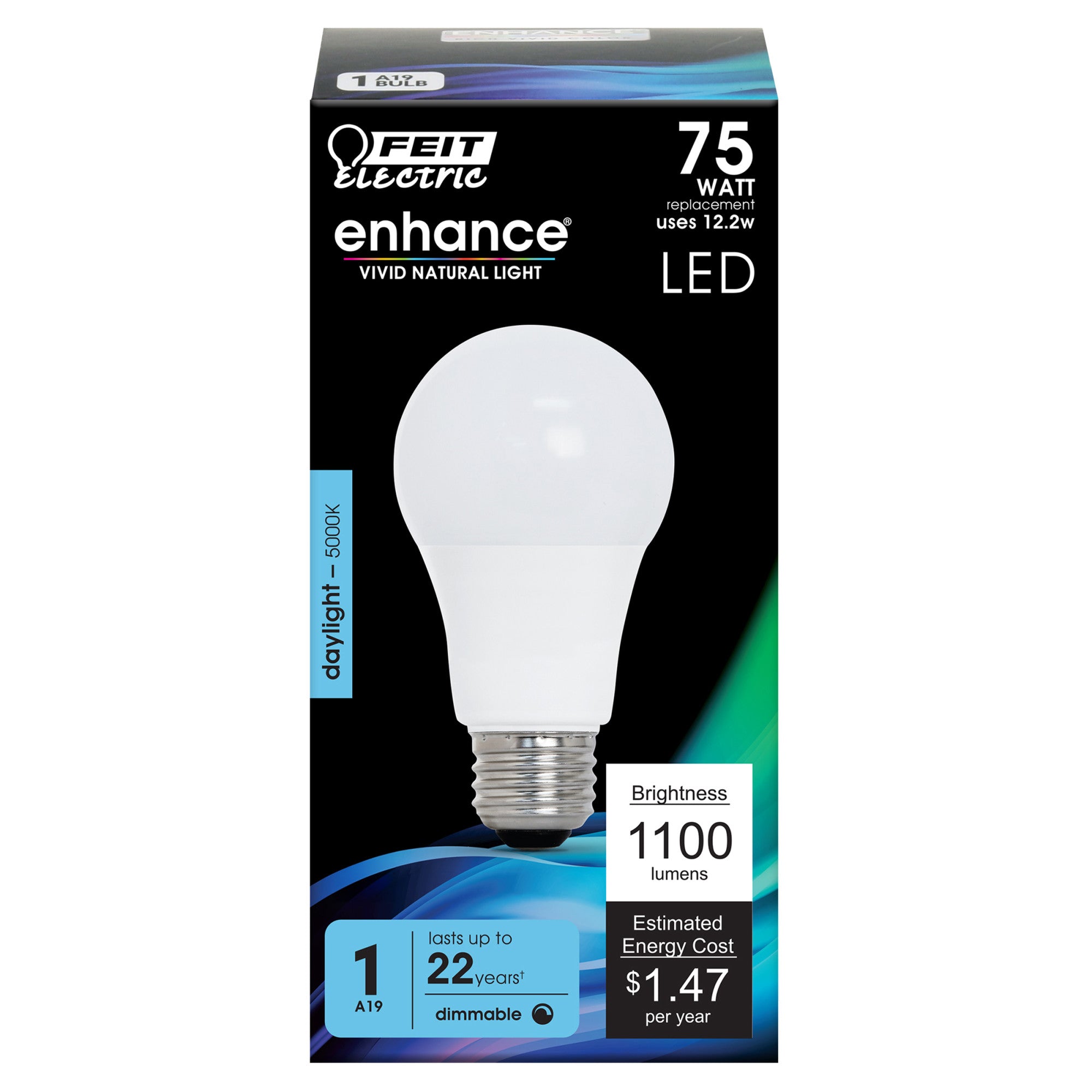 12.2W (75W Replacement) Daylight (5000K) E26 Base A19 Dimmable LED