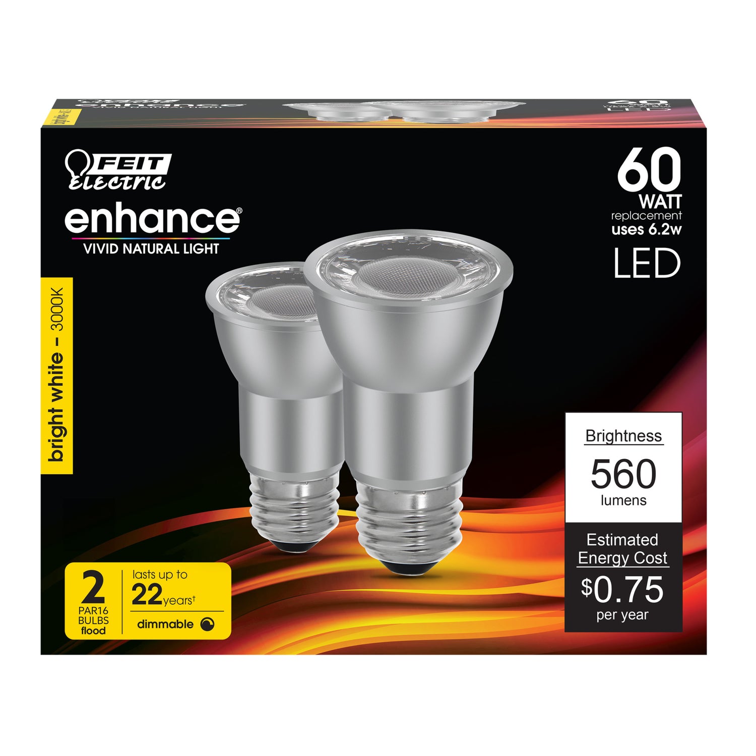 6.2W (60W Replacement) Bright White (3000K) PAR16 Dimmable Reflector LED (2-Pack)