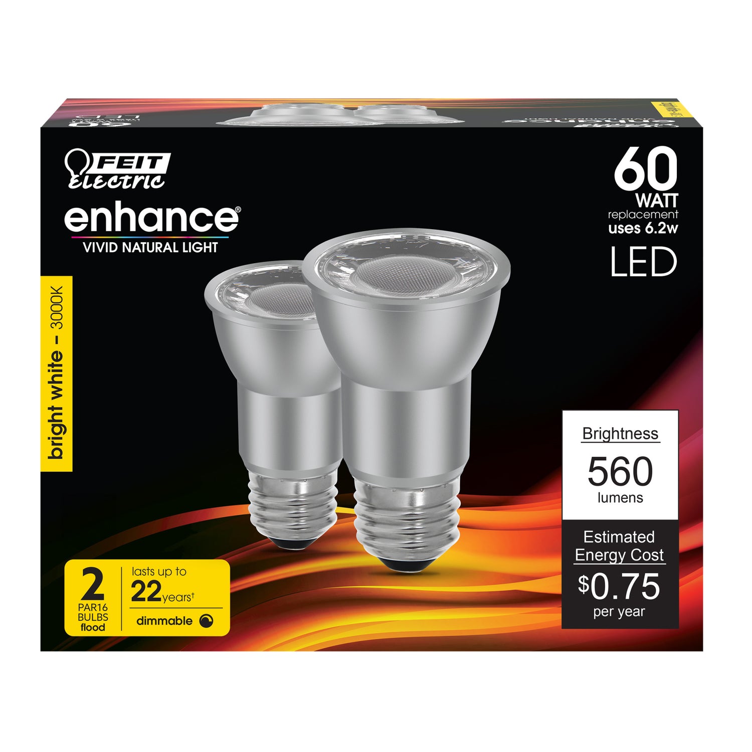 6.2W (60W Replacement) Bright White (3000K) PAR16 Dimmable Reflector LED (2-Pack)
