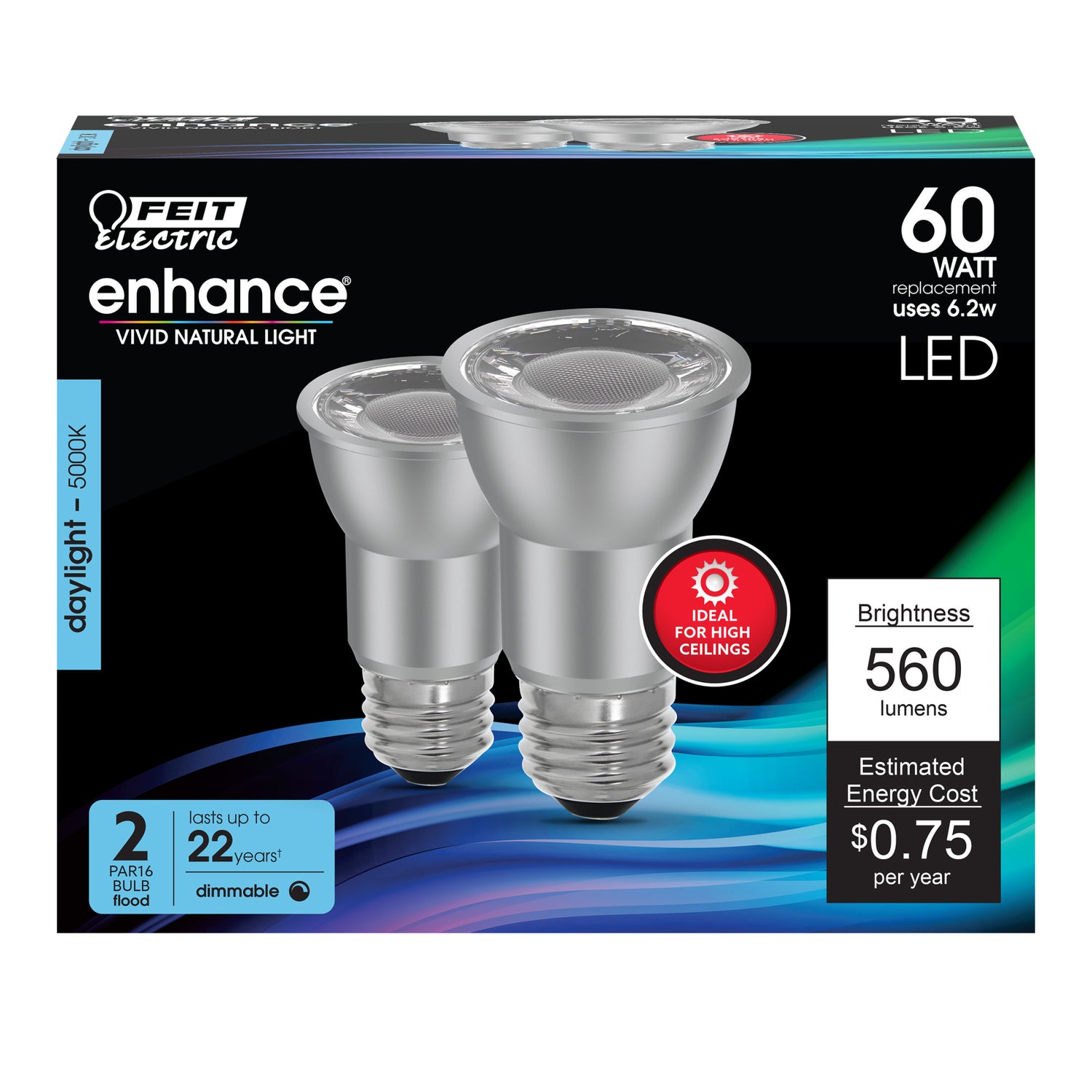 6.2W (60W Replacement) Daylight (5000K) PAR16 Dimmable Reflector LED (2-Pack)