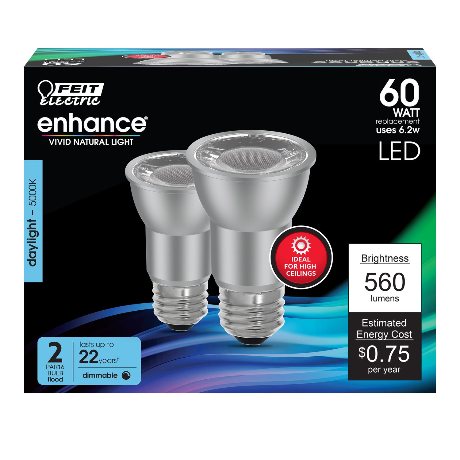 6.2W (60W Replacement) Daylight (5000K) PAR16 Dimmable Reflector LED (2-Pack)